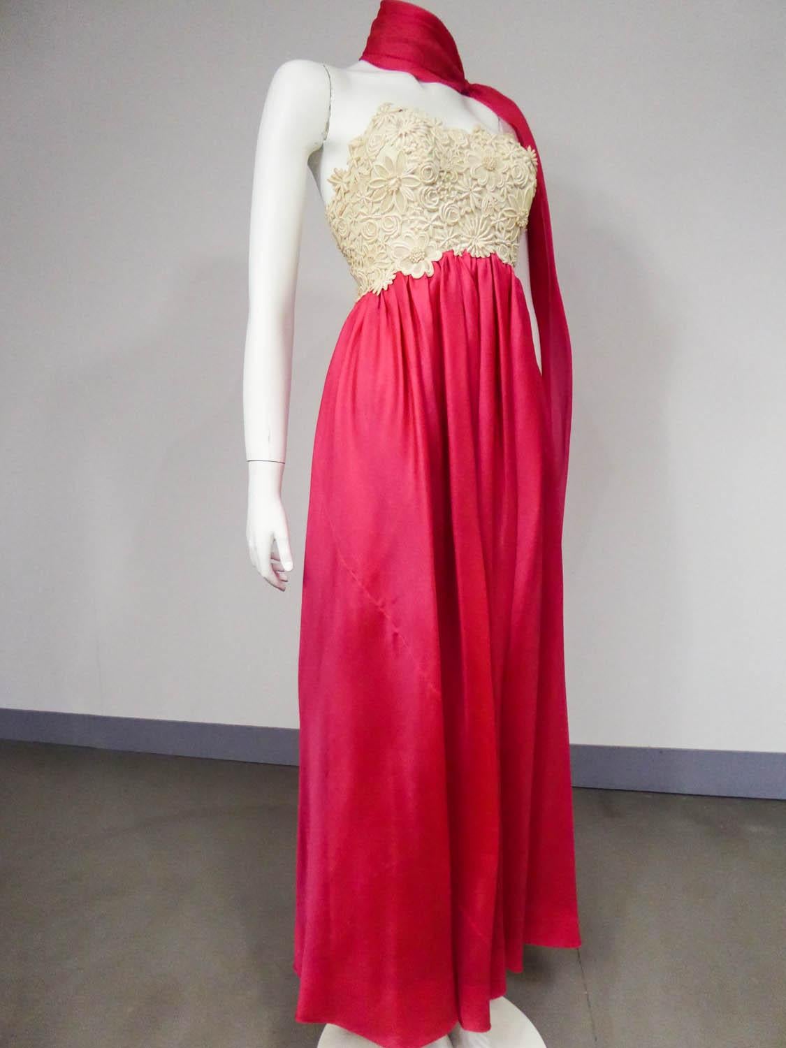 Jacques Griffe Französisches Couture Abendkleid aus Chiffon und Spitze CIRCA 1958 im Angebot 4