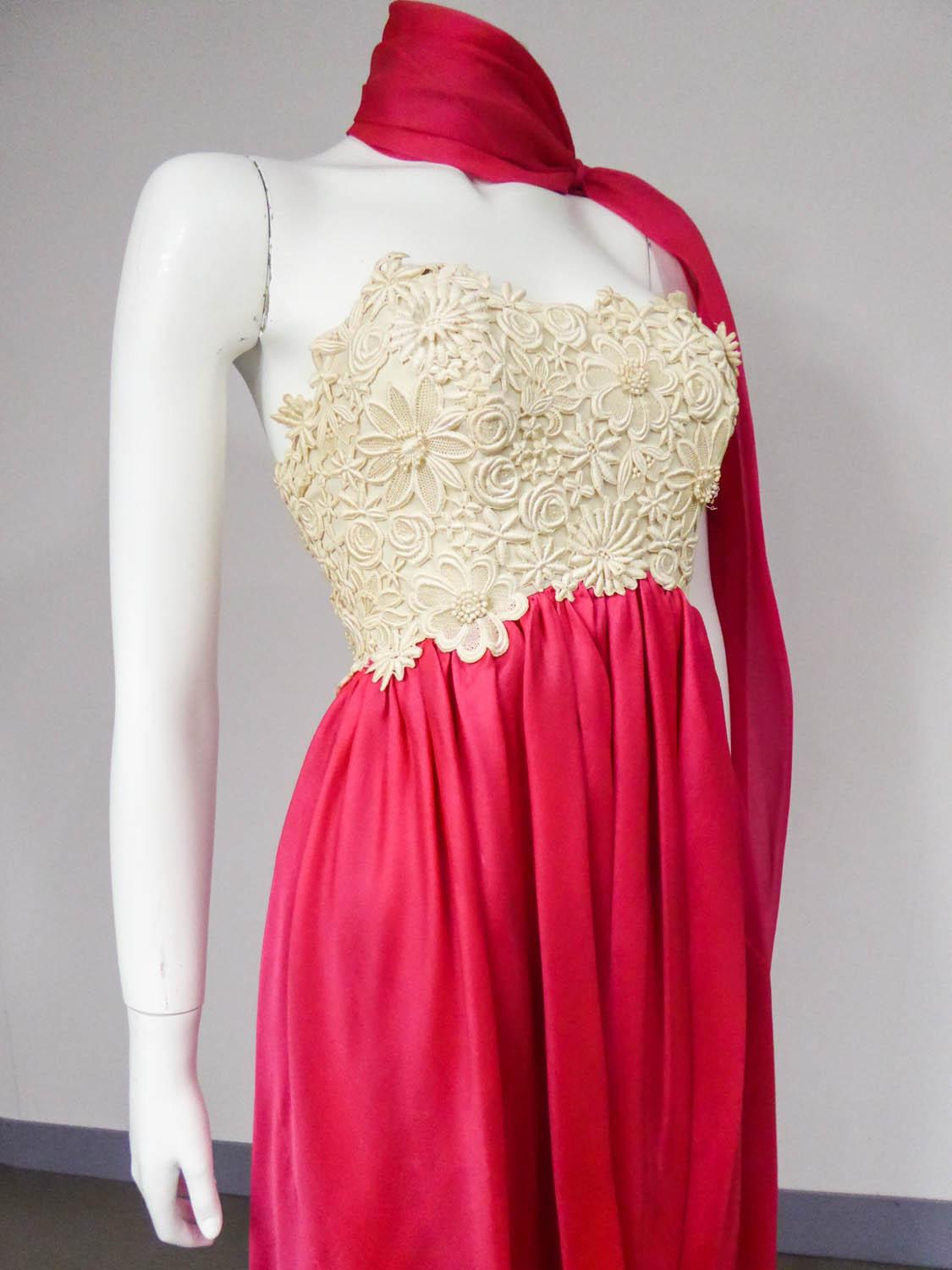 A Jacques Griffe French Couture Evening Dress in Chiffon and Lace Circa 1958 For Sale 4
