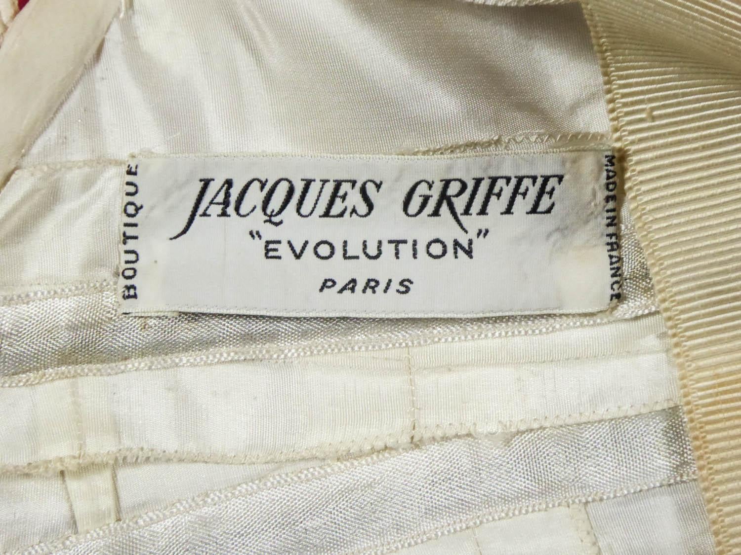 Jacques Griffe - Robe de soirée haute couture française en mousseline et dentelle, circa 1958 en vente 8