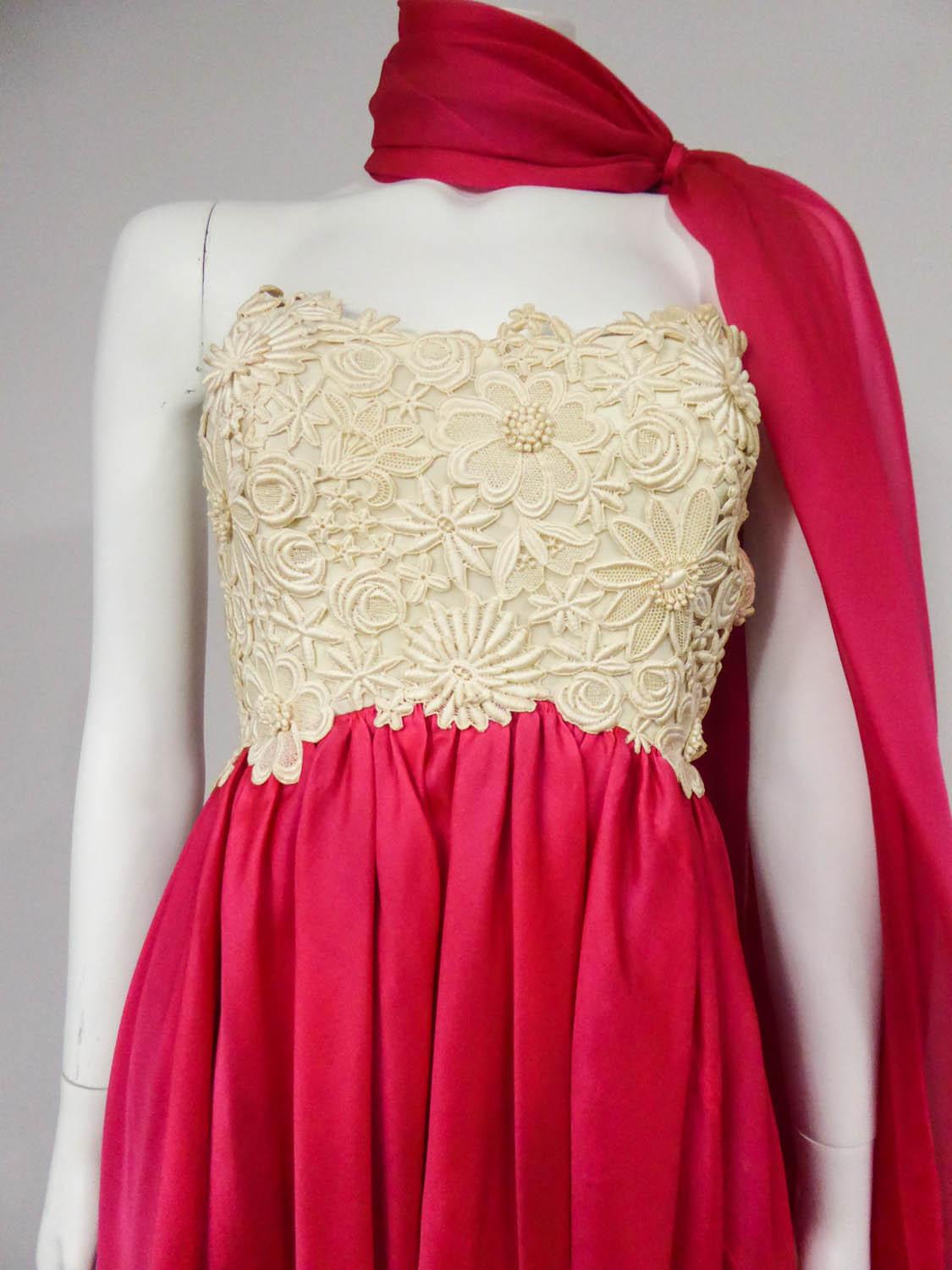 Women's A Jacques Griffe French Couture Evening Dress in Chiffon and Lace Circa 1958 For Sale