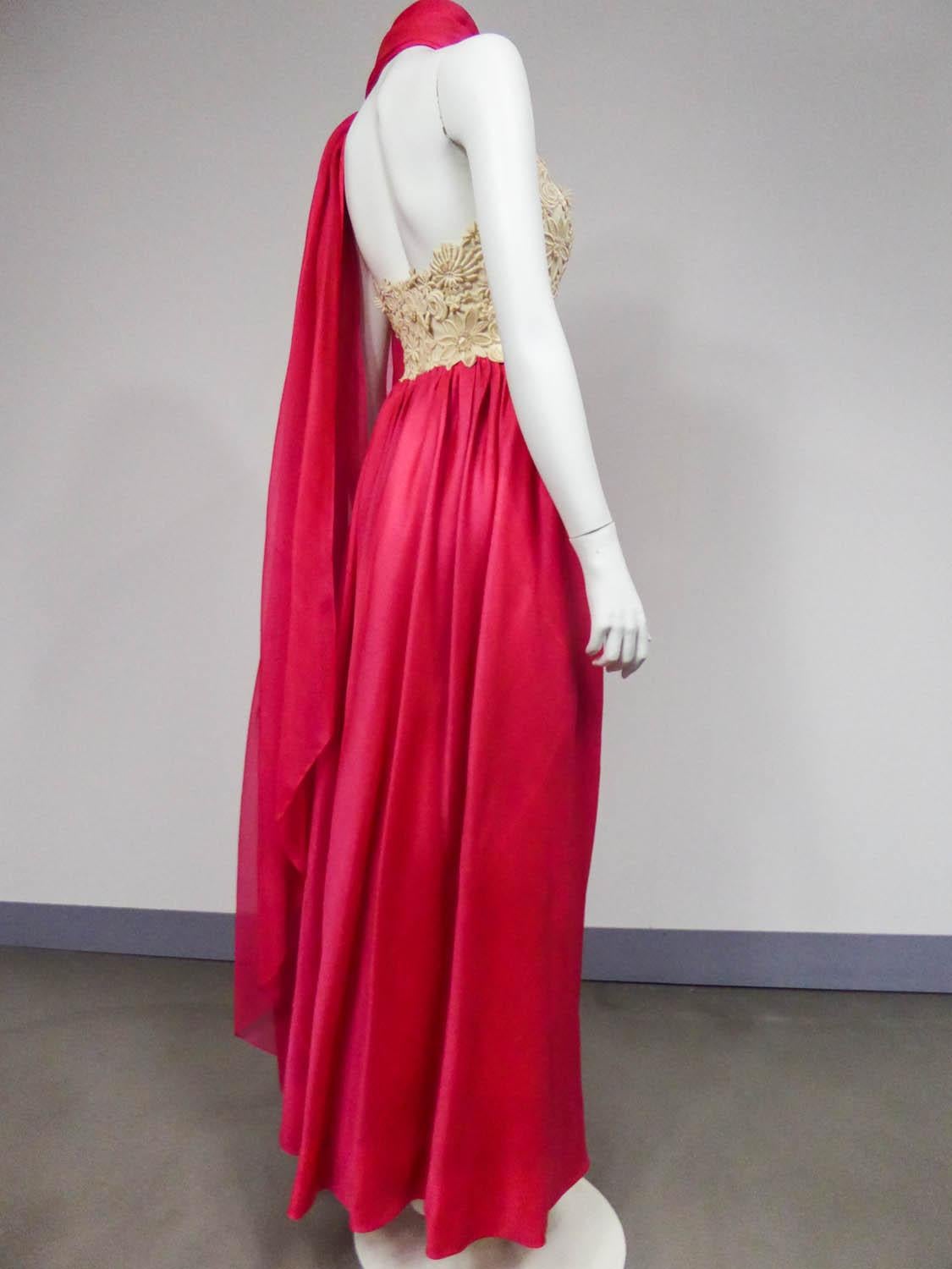 A Jacques Griffe French Couture Evening Dress in Chiffon and Lace Circa 1958 For Sale 1