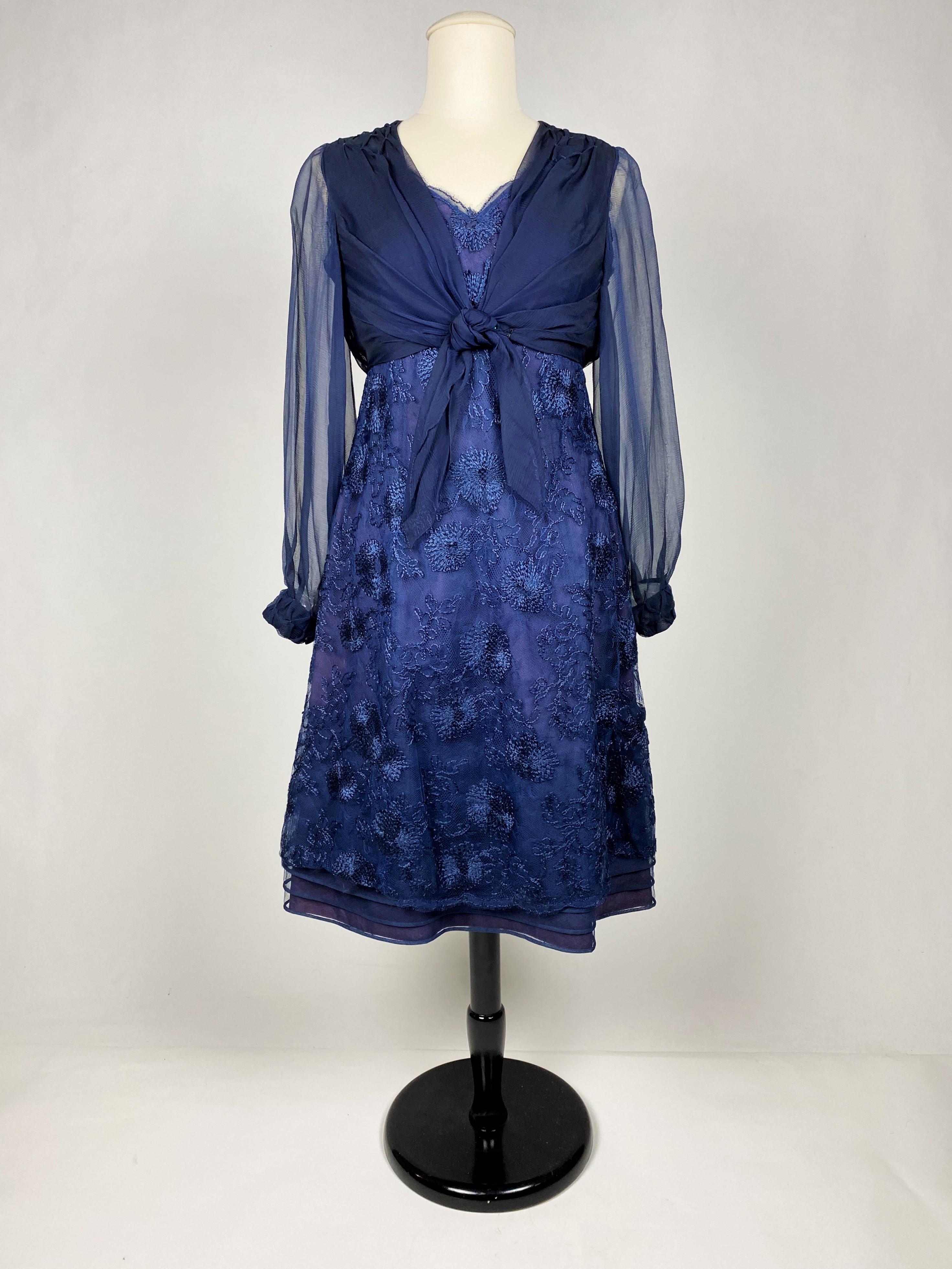 Jacques Heim Cocktail-Cocktailkleid und Bolero aus Chiffon mit Stickereien und Bolero, um 1965 im Angebot 6
