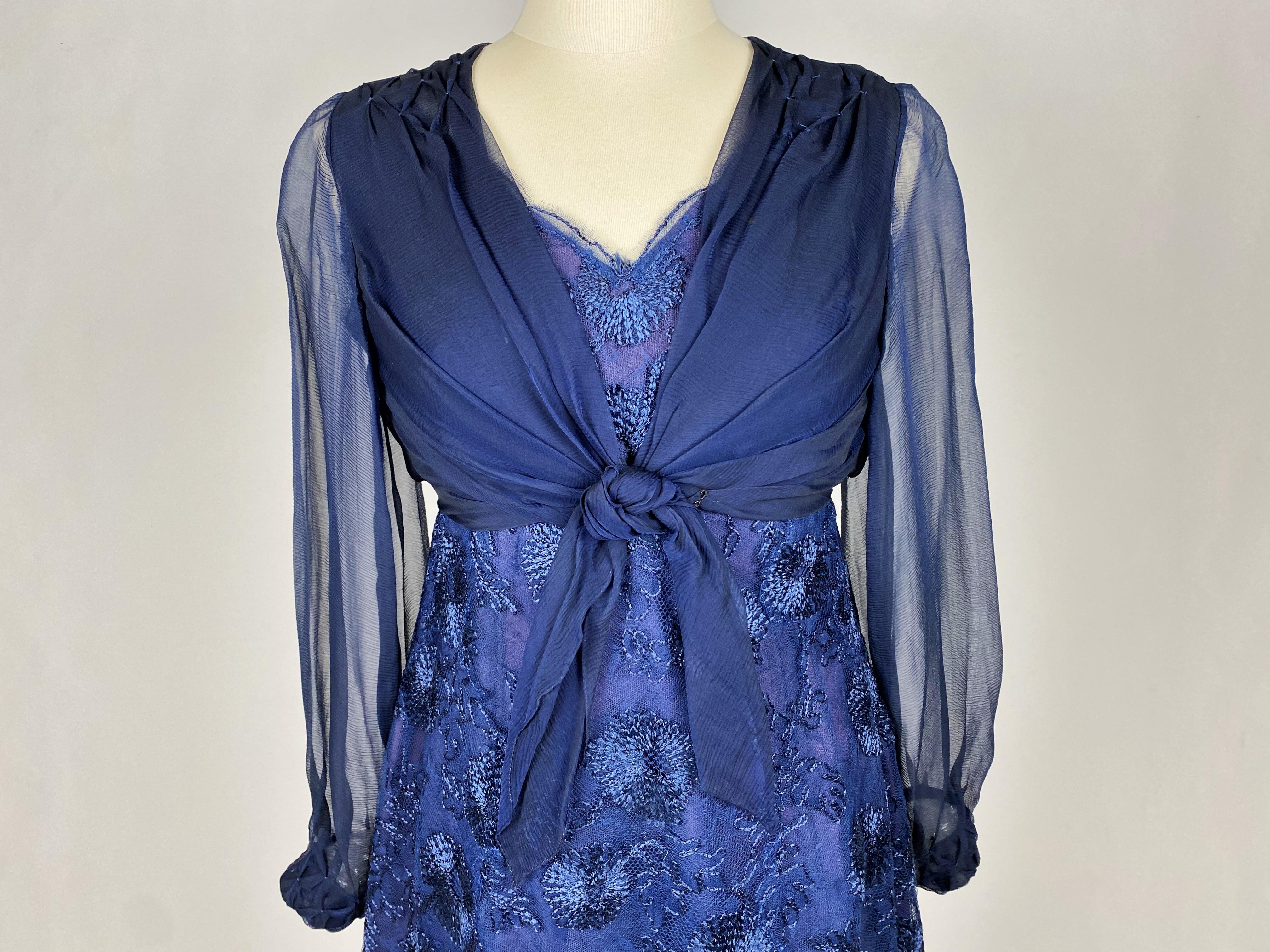A Jacques Heim Cocktail Chiffon Embroidered Dress and bolero Circa 1965 For Sale 9
