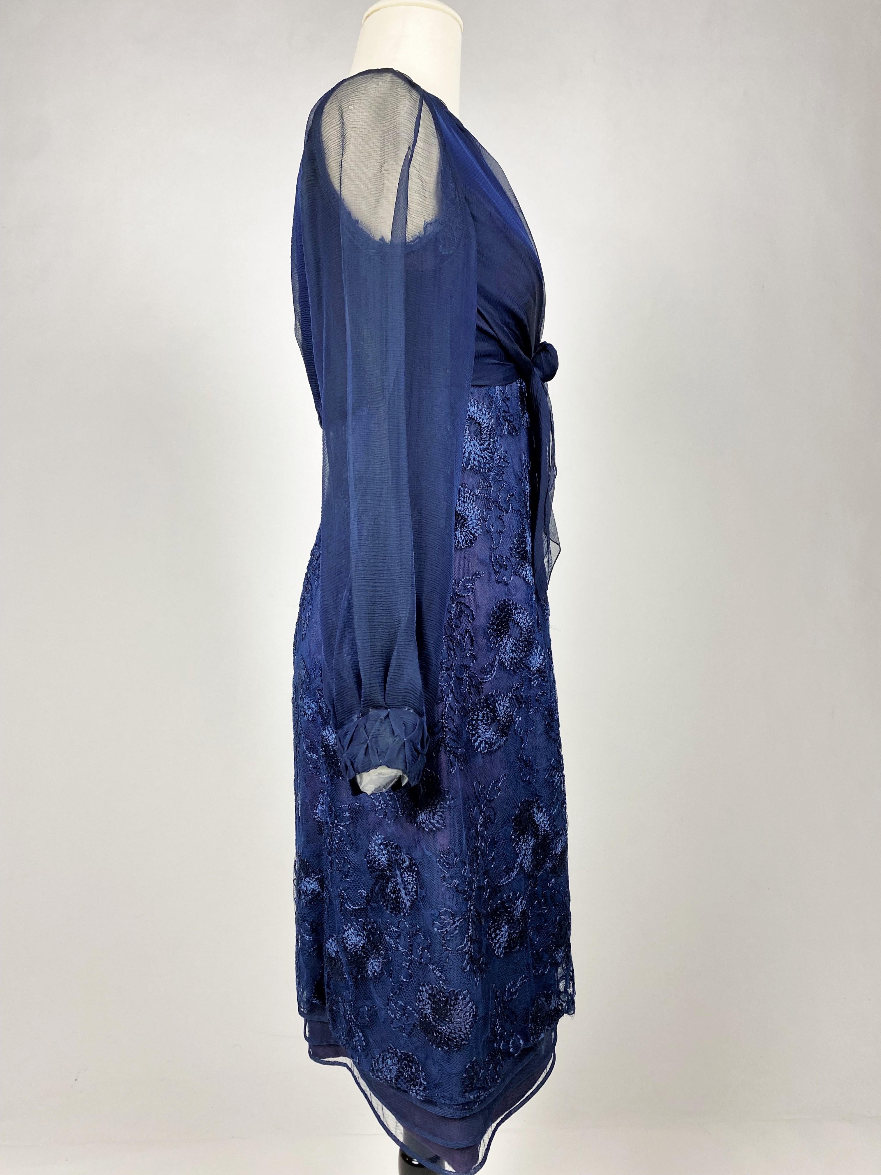 A Jacques Heim Cocktail Chiffon Embroidered Dress and bolero Circa 1965 For Sale 11