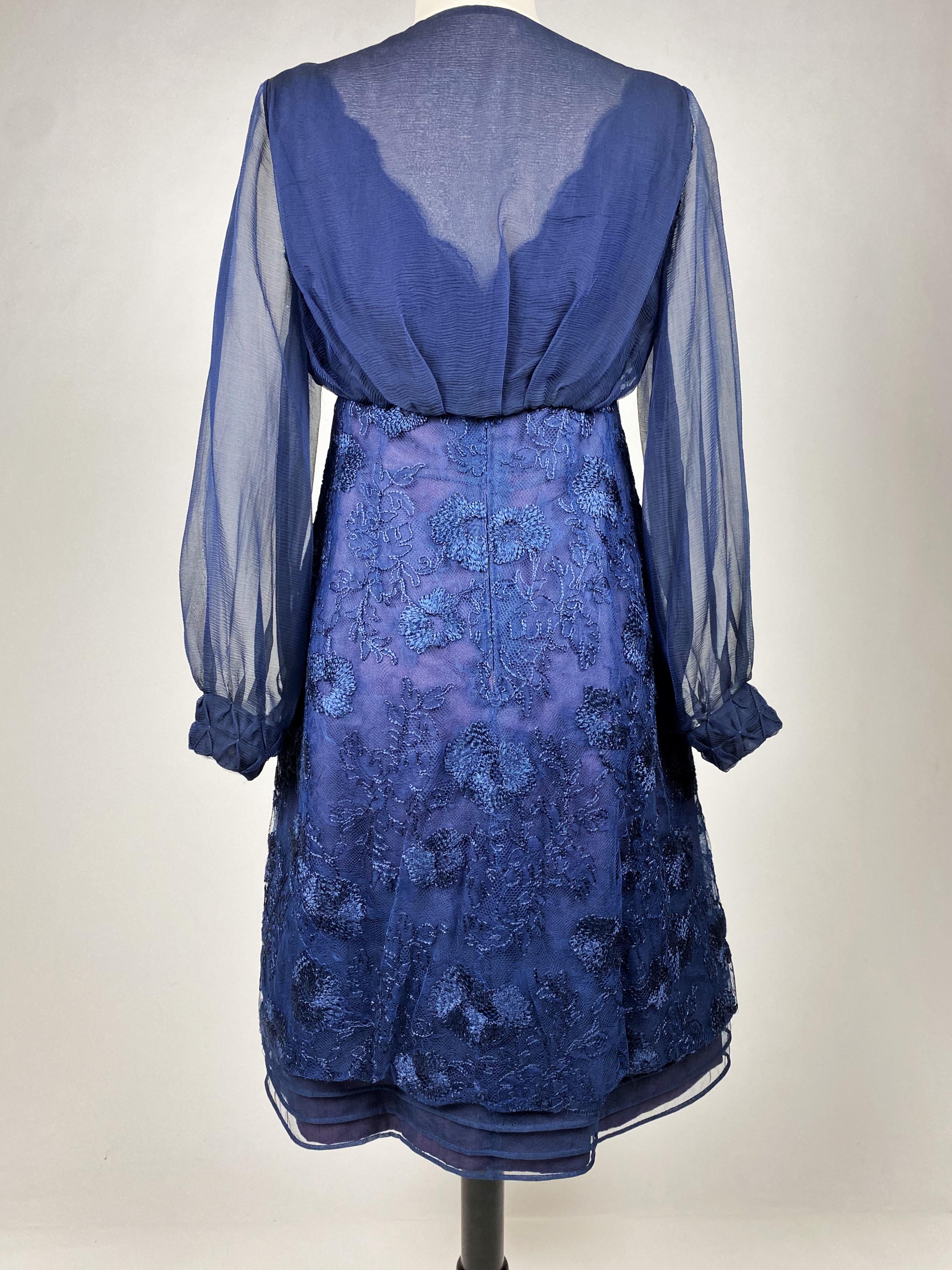 Jacques Heim Cocktail-Cocktailkleid und Bolero aus Chiffon mit Stickereien und Bolero, um 1965 im Angebot 10