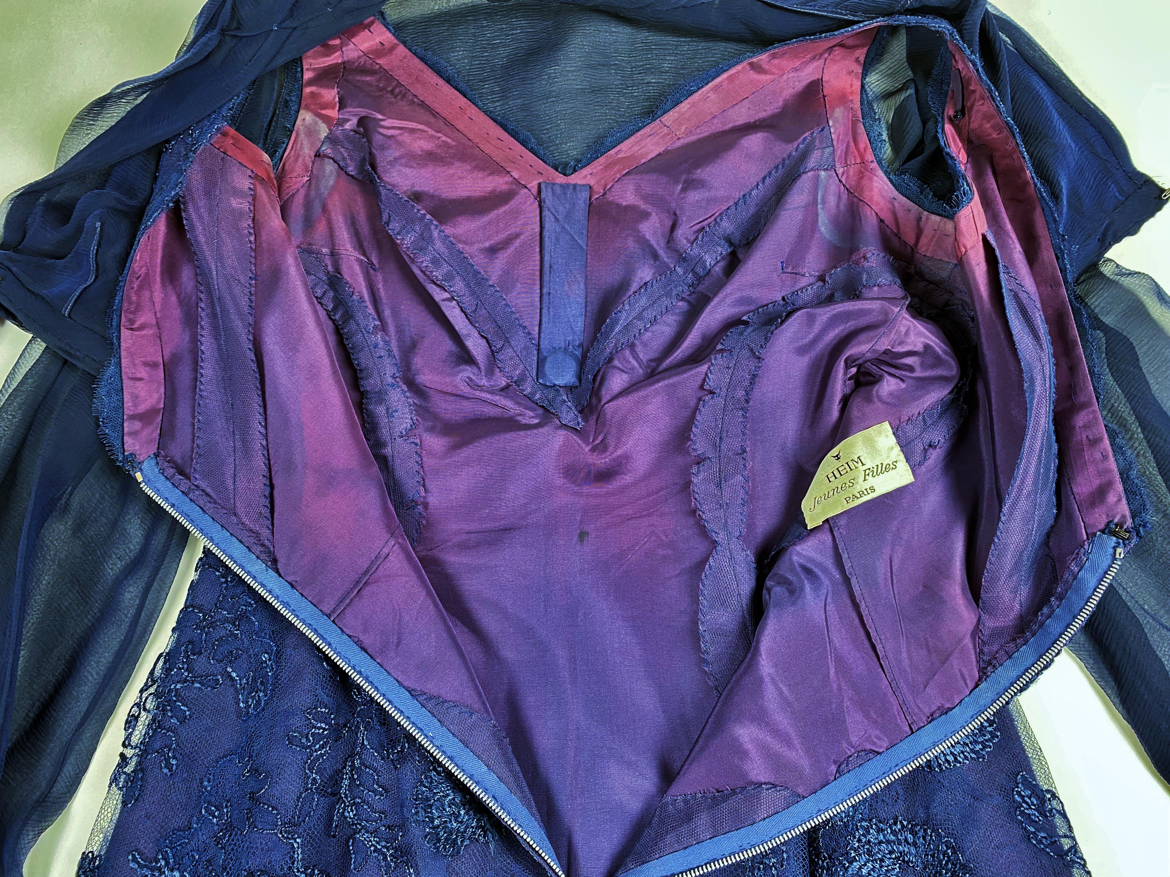 Jacques Heim Cocktail-Cocktailkleid und Bolero aus Chiffon mit Stickereien und Bolero, um 1965 Damen im Angebot