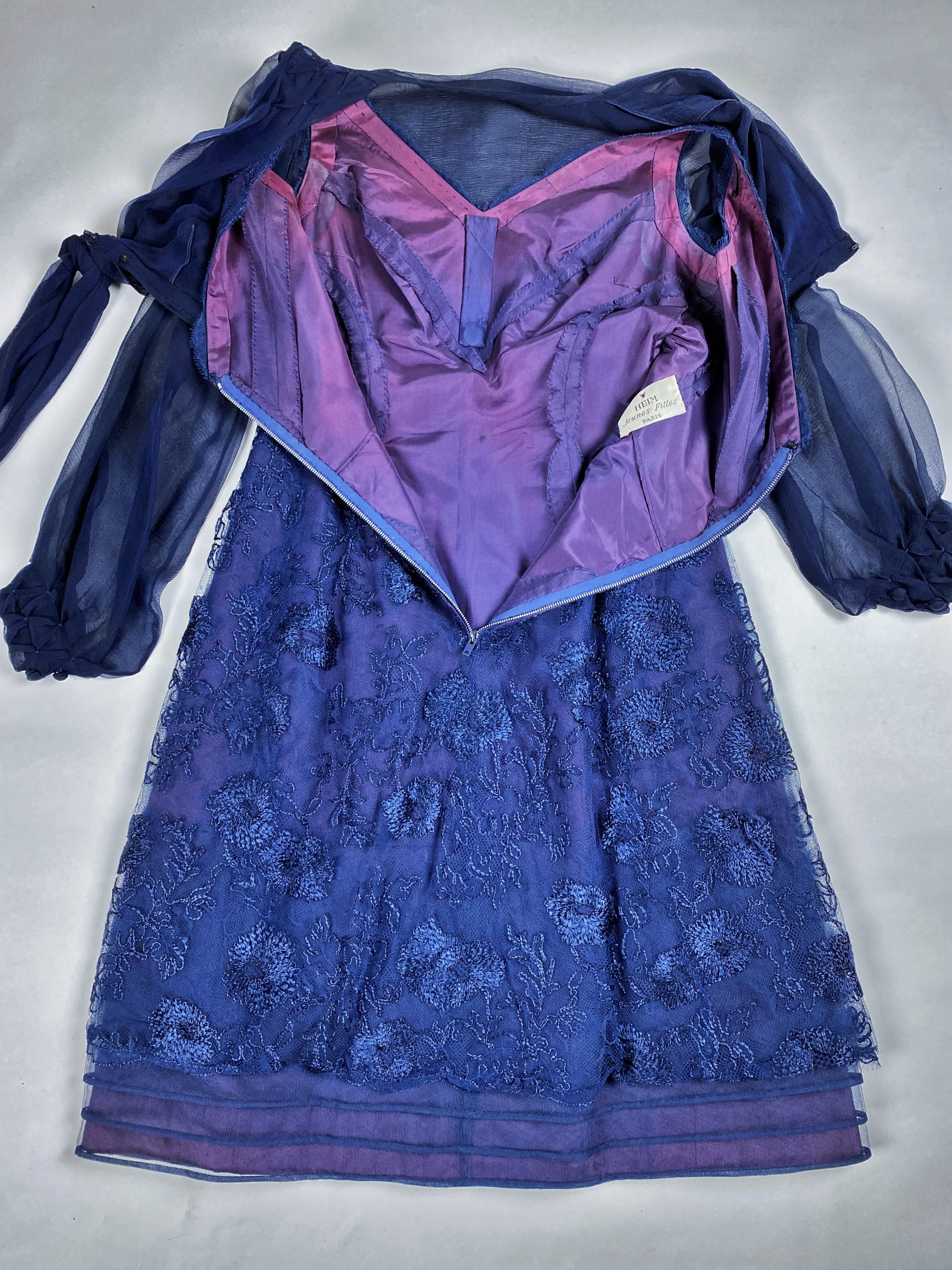A Jacques Heim Cocktail Chiffon Embroidered Dress and bolero Circa 1965 For Sale 4