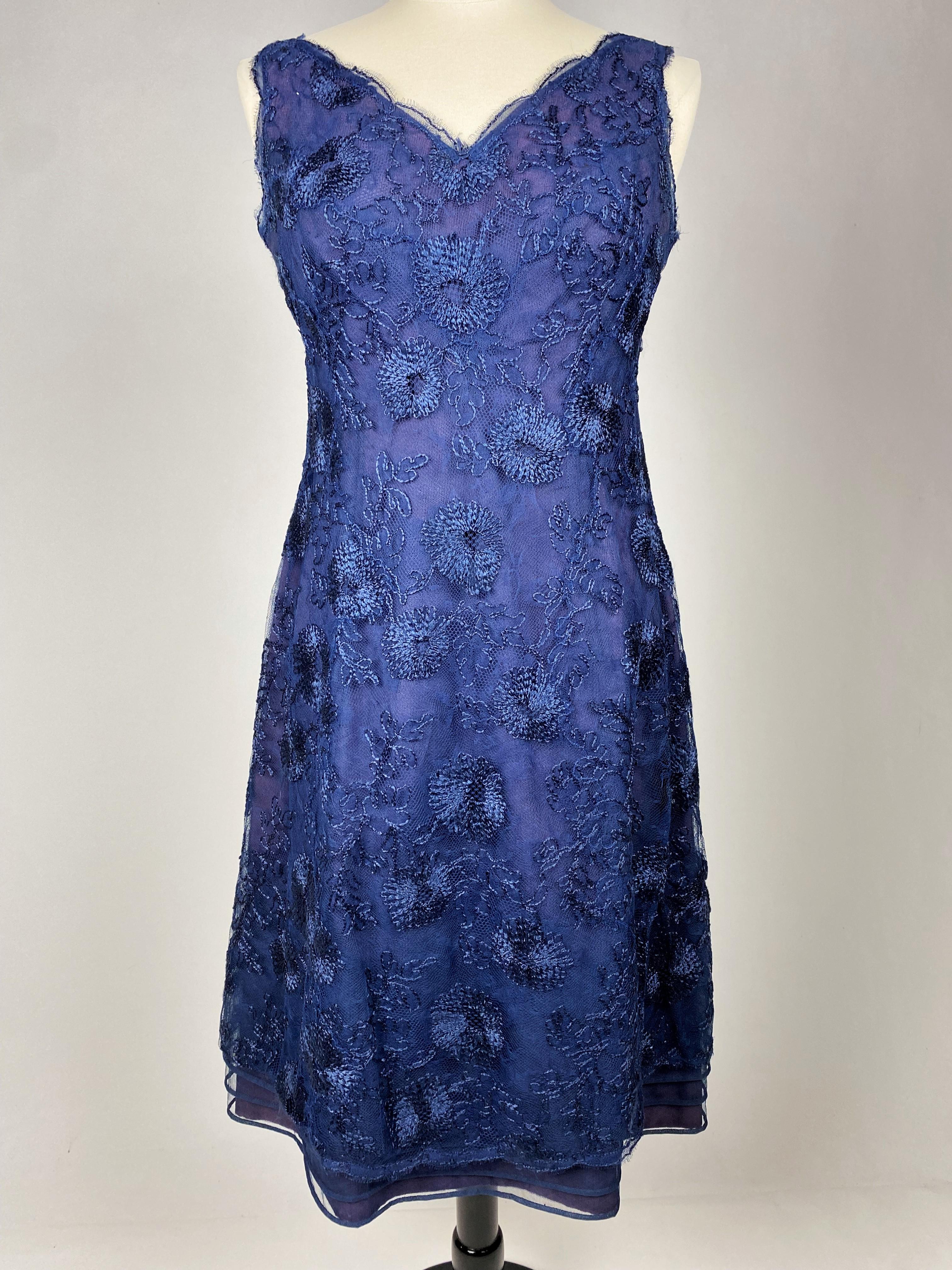 Jacques Heim Cocktail-Cocktailkleid und Bolero aus Chiffon mit Stickereien und Bolero, um 1965 im Angebot 3