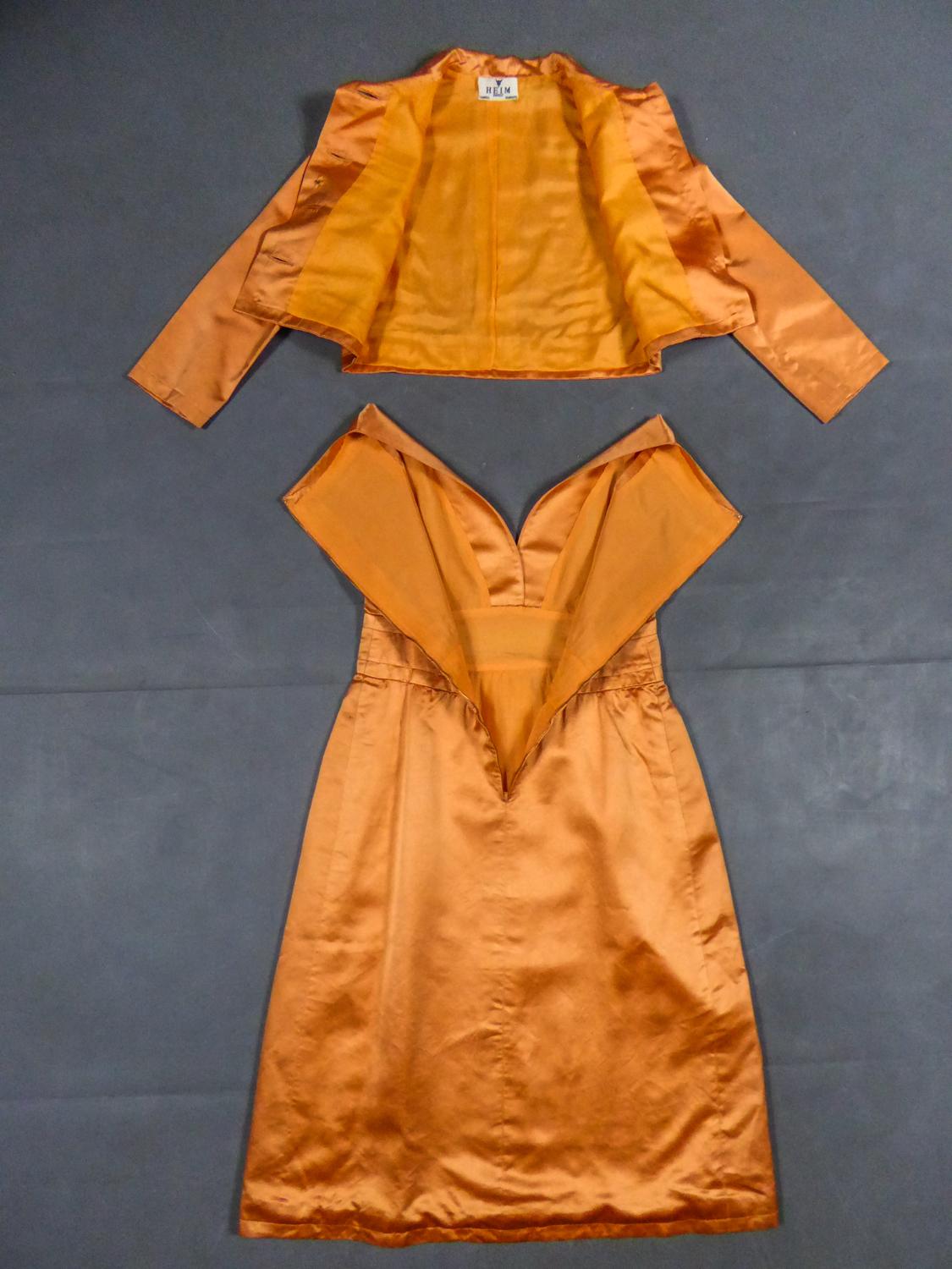 Ein Jacques Heim Französisch Couture Mandarin Satin Seide Set CIRCA 1950/1960 (Braun) im Angebot