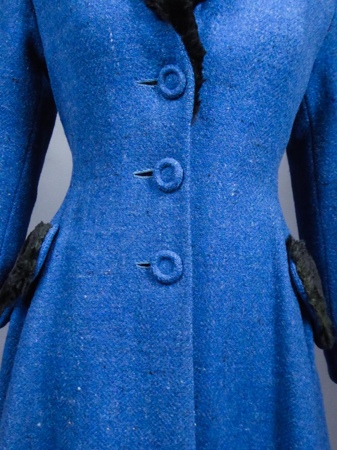 Blue A Jacques Heim In Wool And Fur Couture Coat - France Circa 1960 For Sale