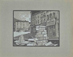 Biblioteca - Xilografia originale di A. Jacquol - 1934