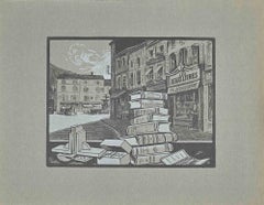 Library - Original Woodcut by A. Jacquol - 1934