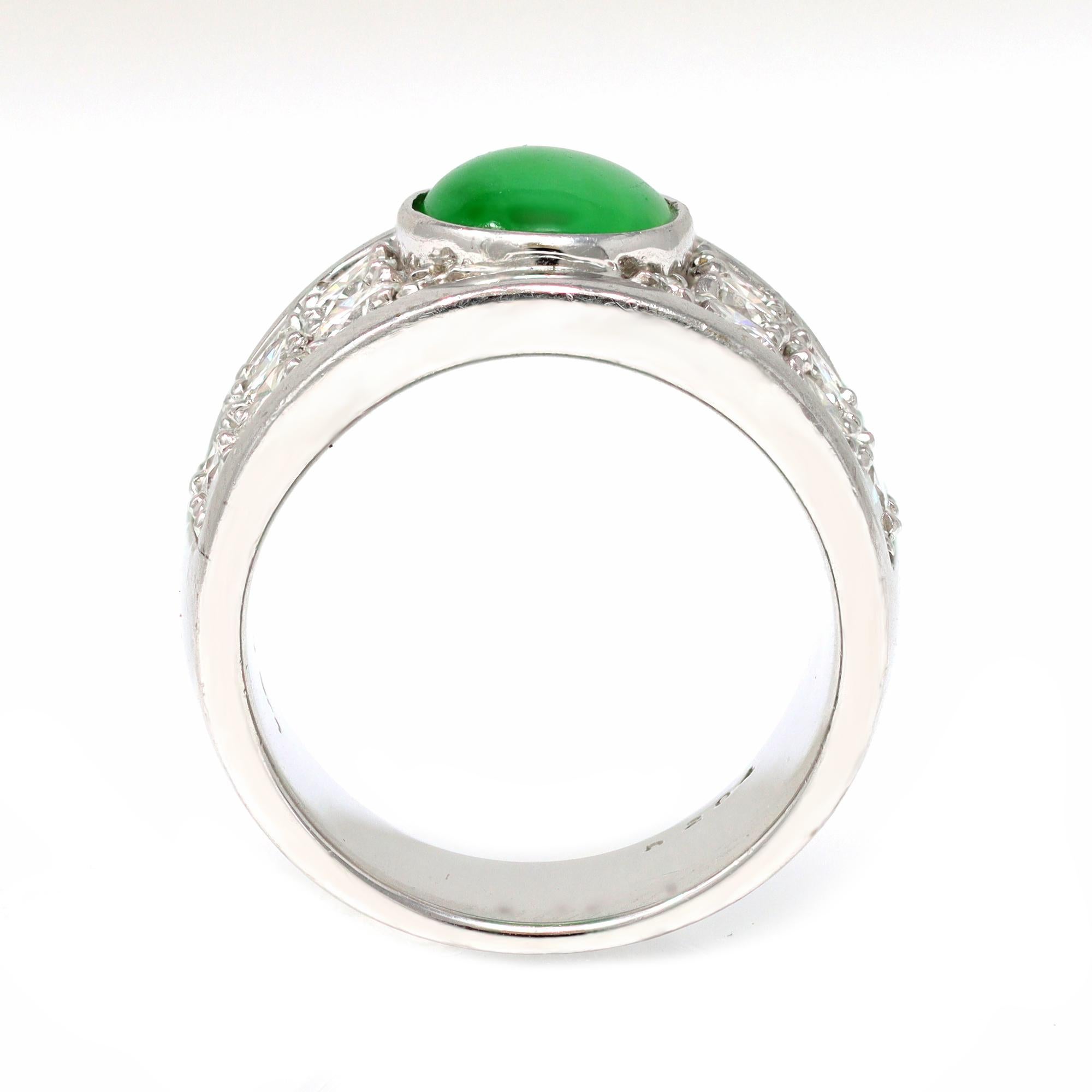 Mixed Cut Jadeite Jade and Diamond Wide Band Ring in 18 Karat White Gold For Sale