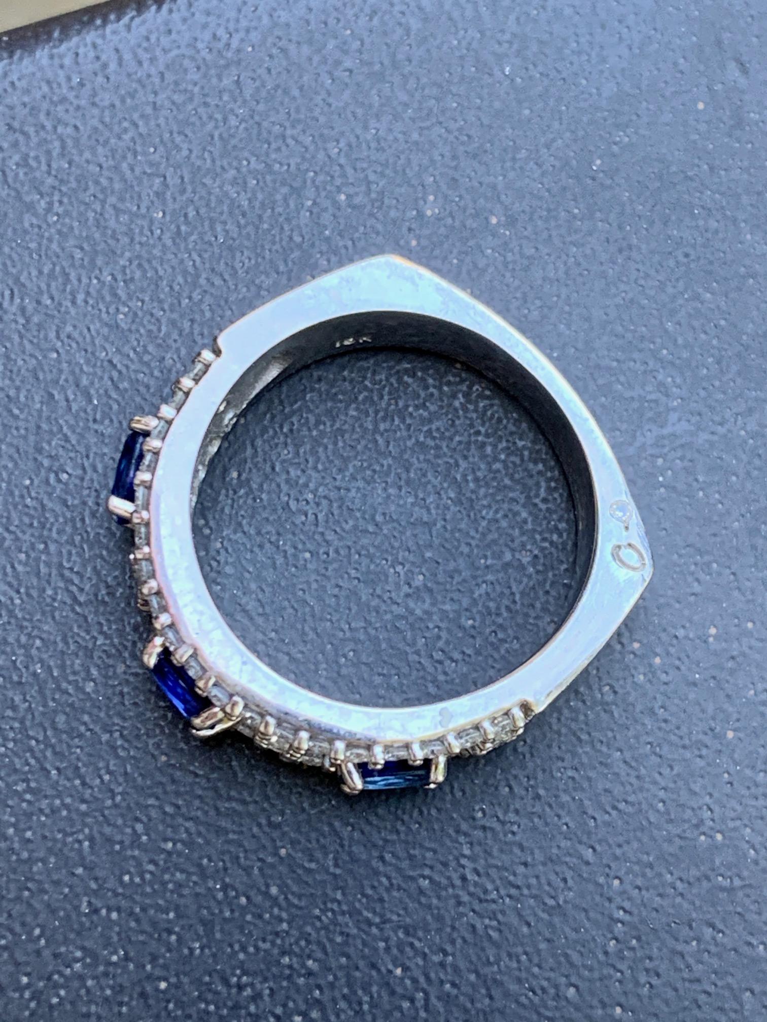 Oval Cut A. Jaffe Band Style Blue Sapphire and Diamond 18 Karat White Gold Ring For Sale