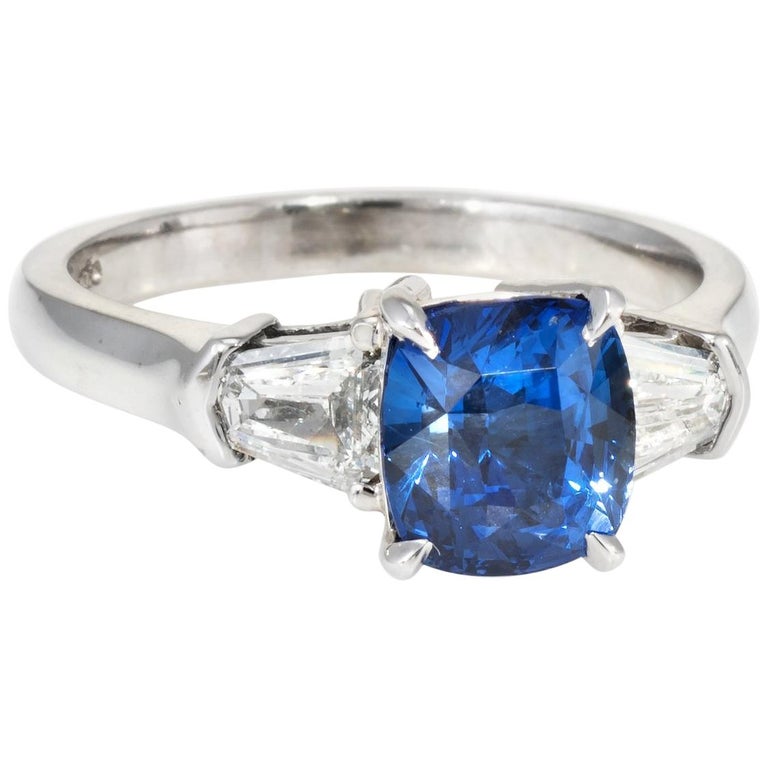 A. Jaffe Sapphire Diamond Engagement Ring Estate 18 Karat White Gold at ...