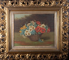 Antique A. James - 1900 Oil, A Basket of Flowers