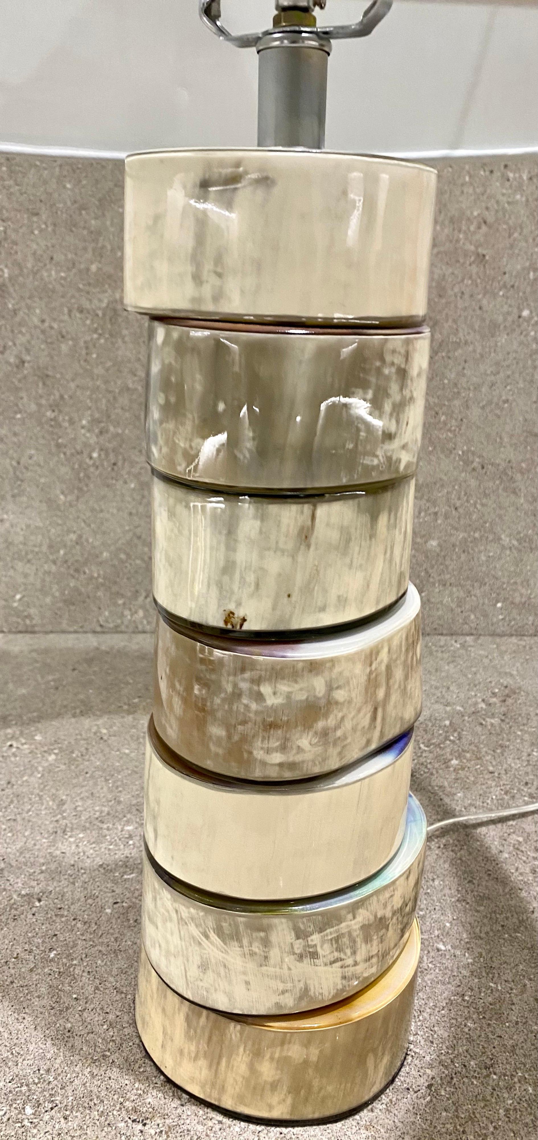 Mid-Century Modern Jamie Young Stacked Buffalo Horn Table Lamp For Sale