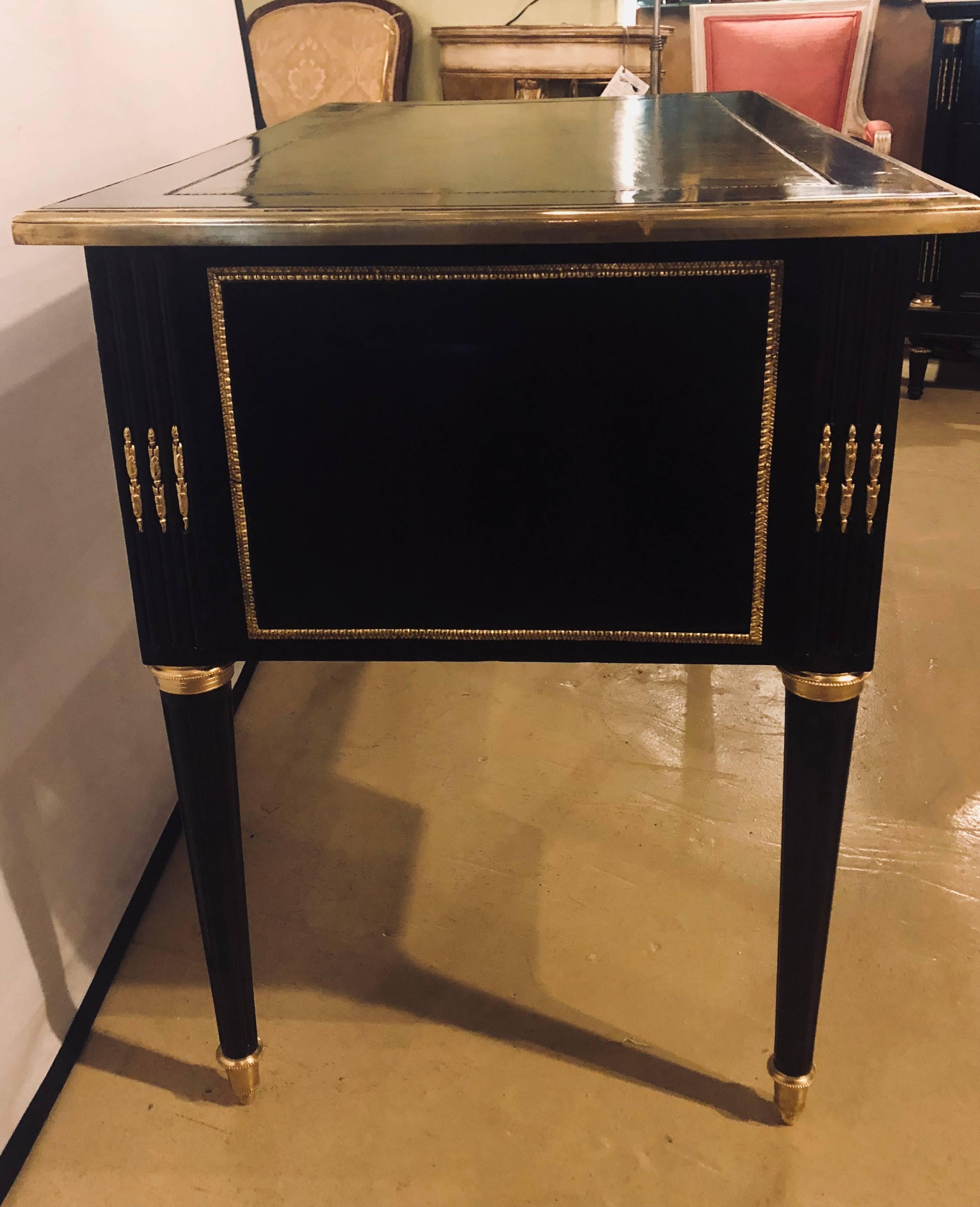 Jansen Styled Ebonized Bronze-Mounted Writing Office Desk Louis XVI Fashioned In Good Condition In Stamford, CT