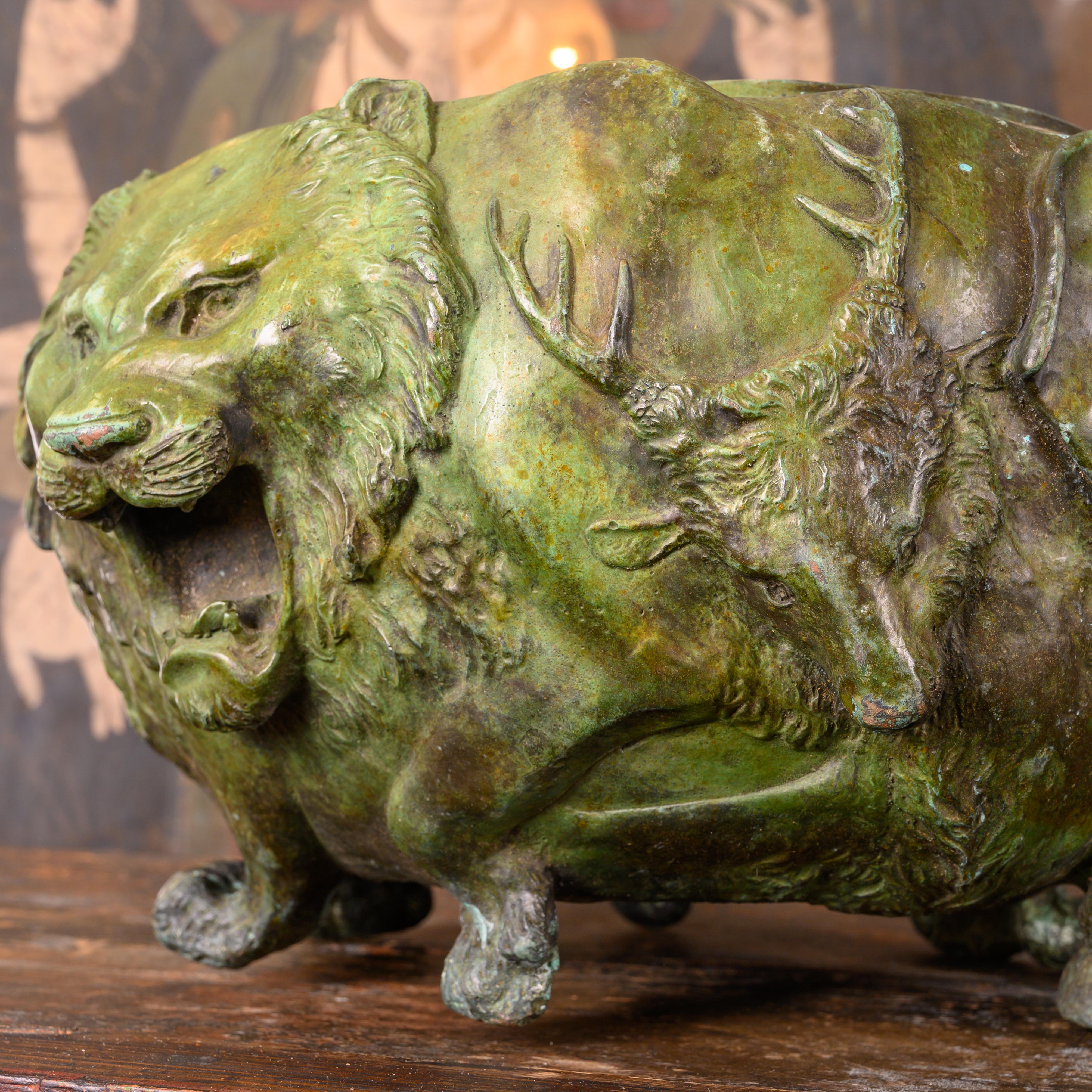 A Japanese Bronze “Animal” Jardiniere For Sale 5
