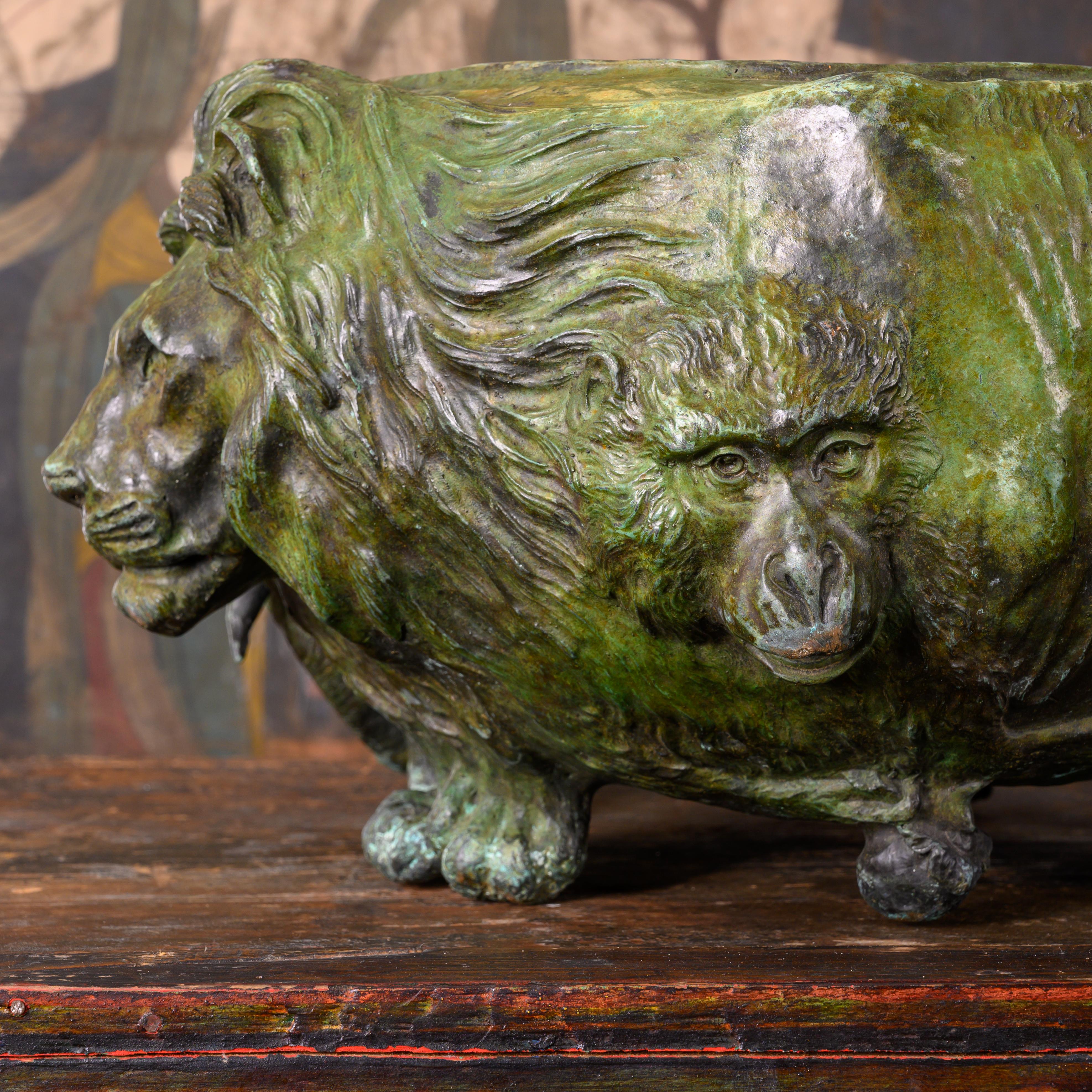 A Japanese Bronze “Animal” Jardiniere In Good Condition For Sale In Savannah, GA