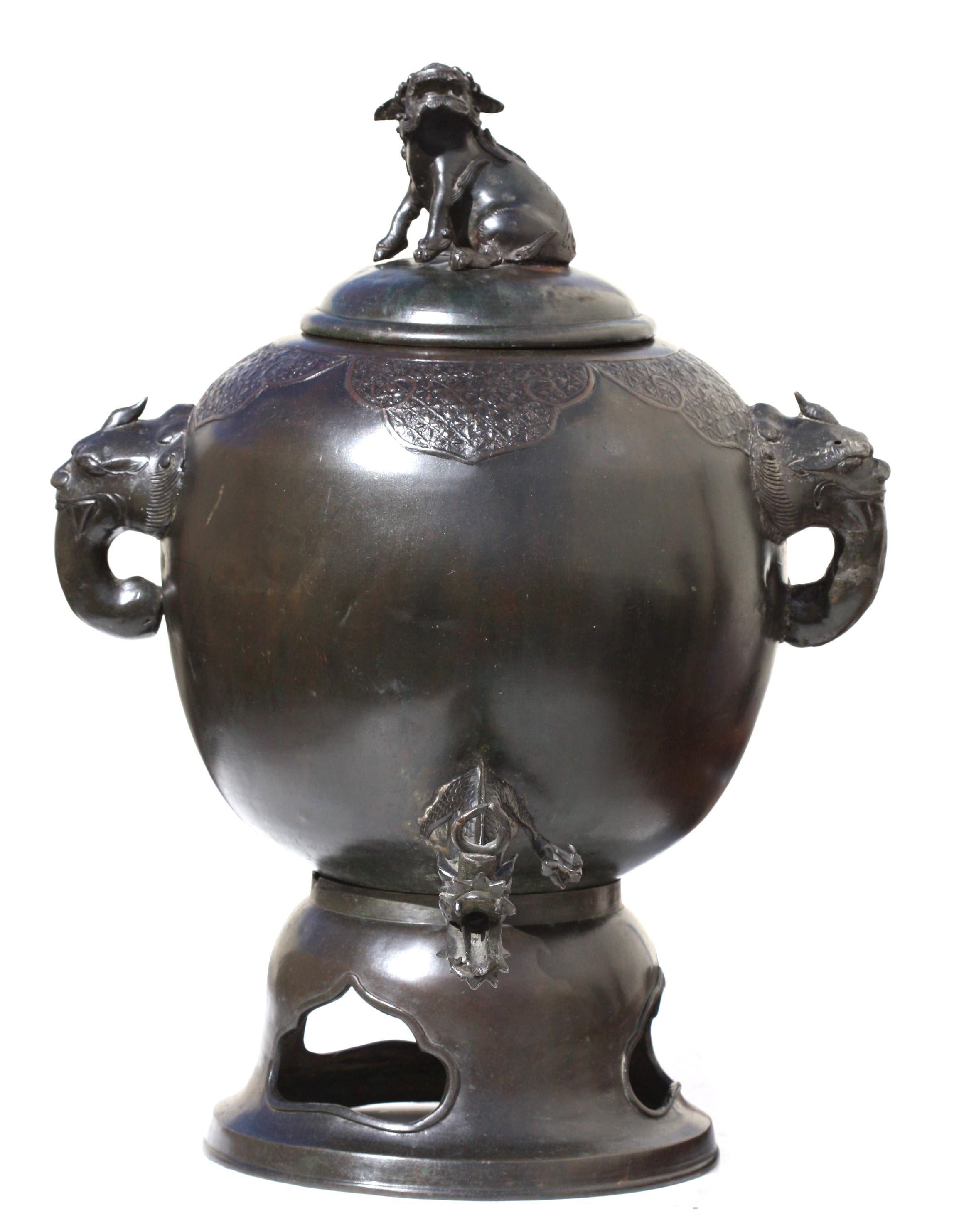 Ceramic A Japanese Bronze Ceremonial Samovar with Cover Meiji period, late 19th century For Sale