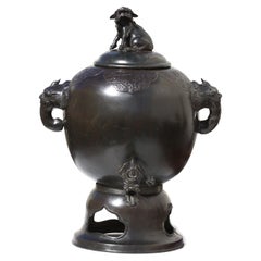 Samovar da cerimonia giapponese in bronzo con coperchio Periodo Meiji, fine XIX secolo
