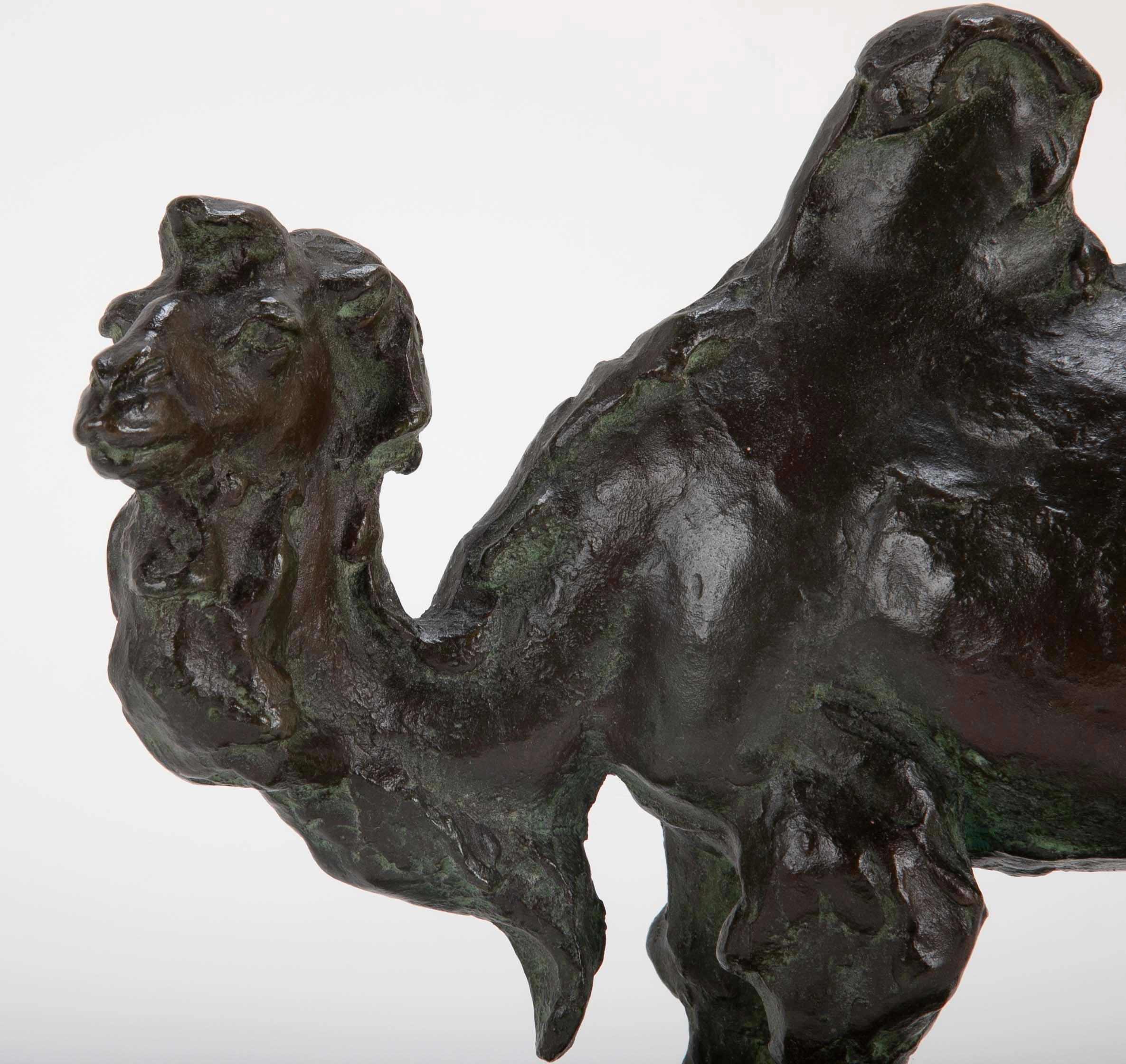 A sculpted Japanese bronze of a Bactrian camel.