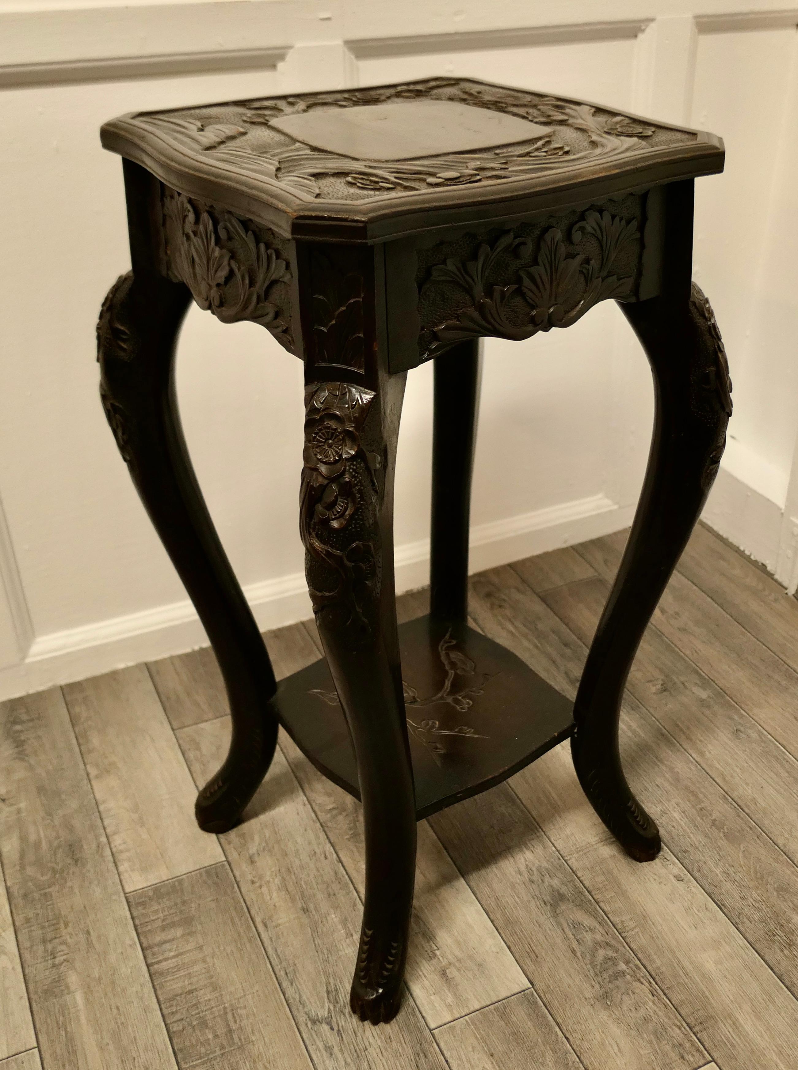 Fruitwood Japanese Carved Lamp Table For Sale