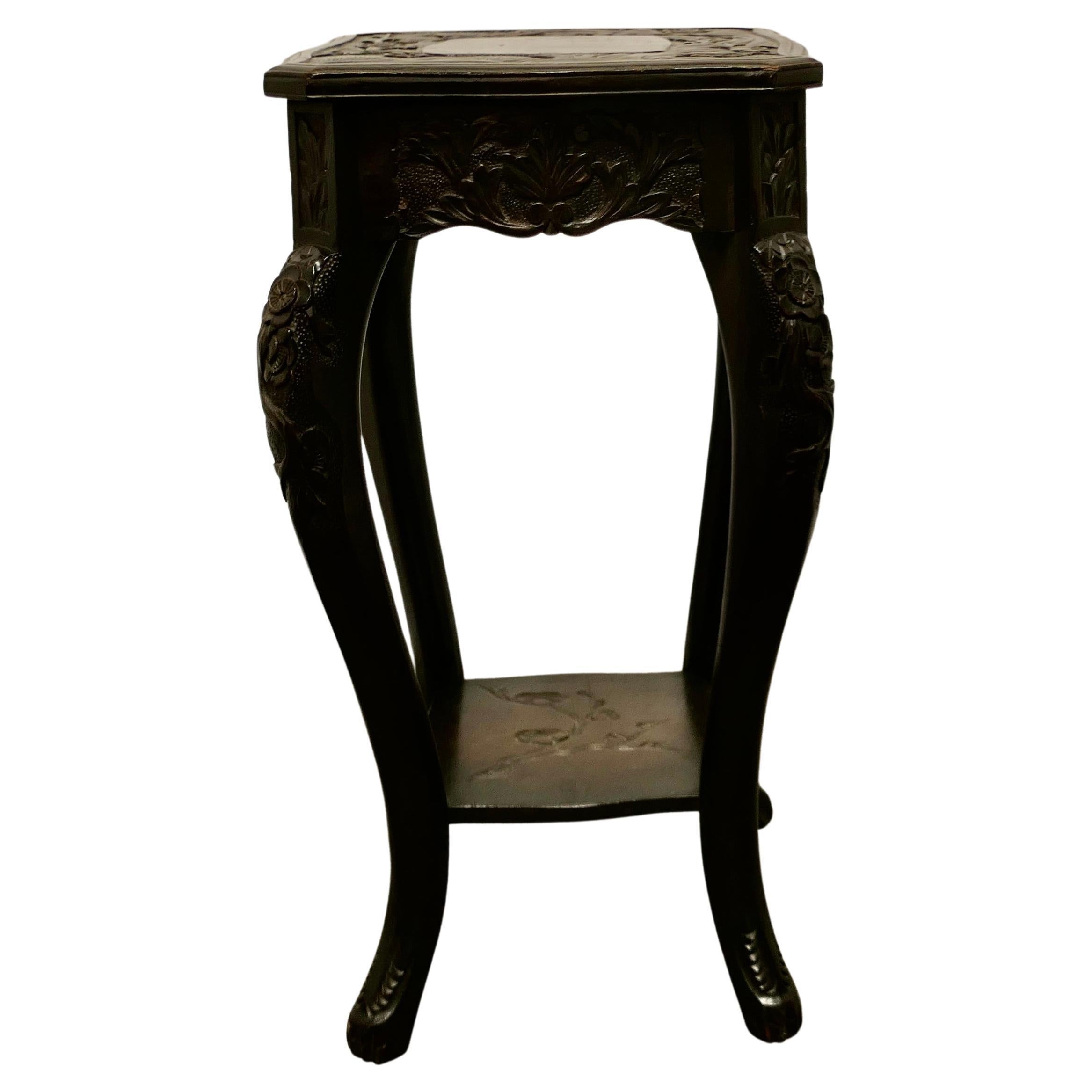 Japanese Carved Lamp Table For Sale