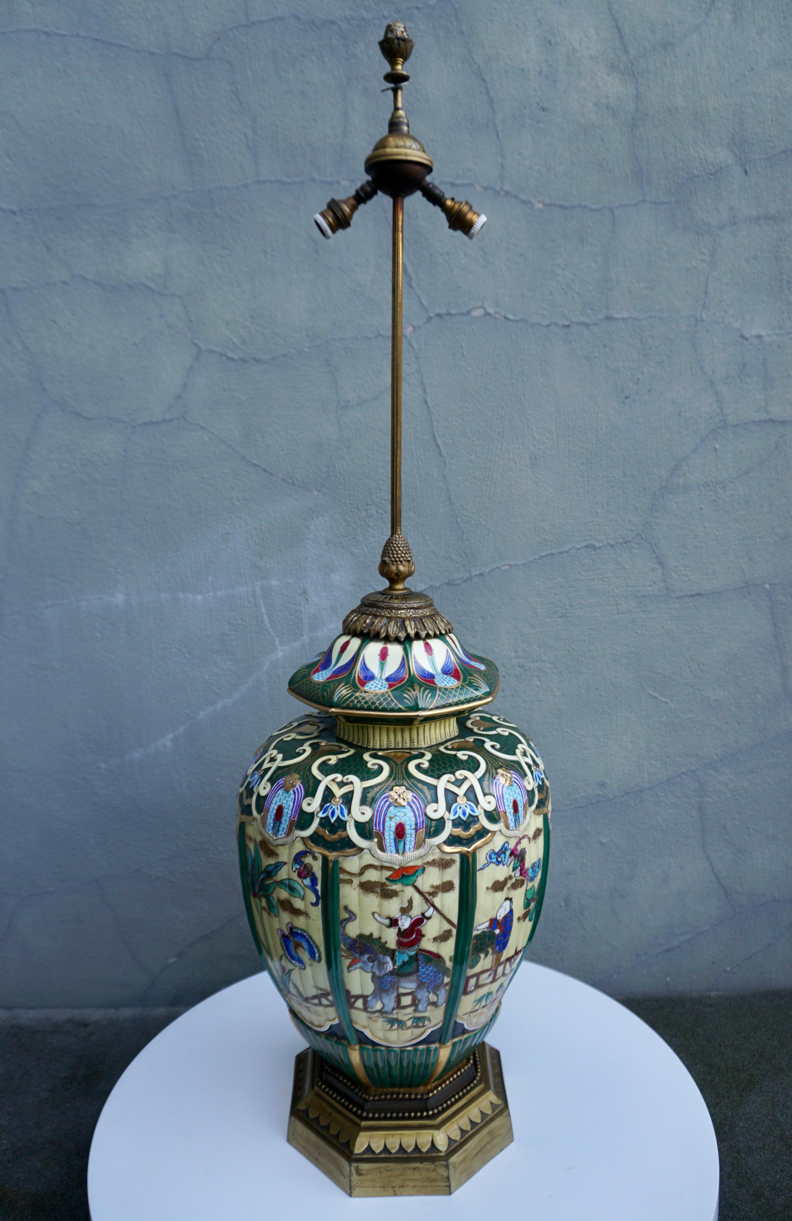 Hand-Painted A Japanese Ceramic Vase Mounted as Lamp For Sale