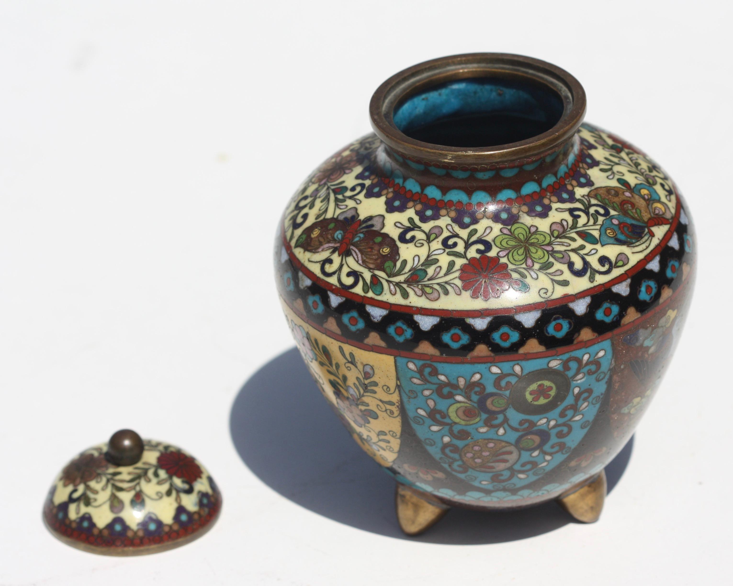 Copper Japanese Cloisonne Vase and Cover, Meiji Period For Sale