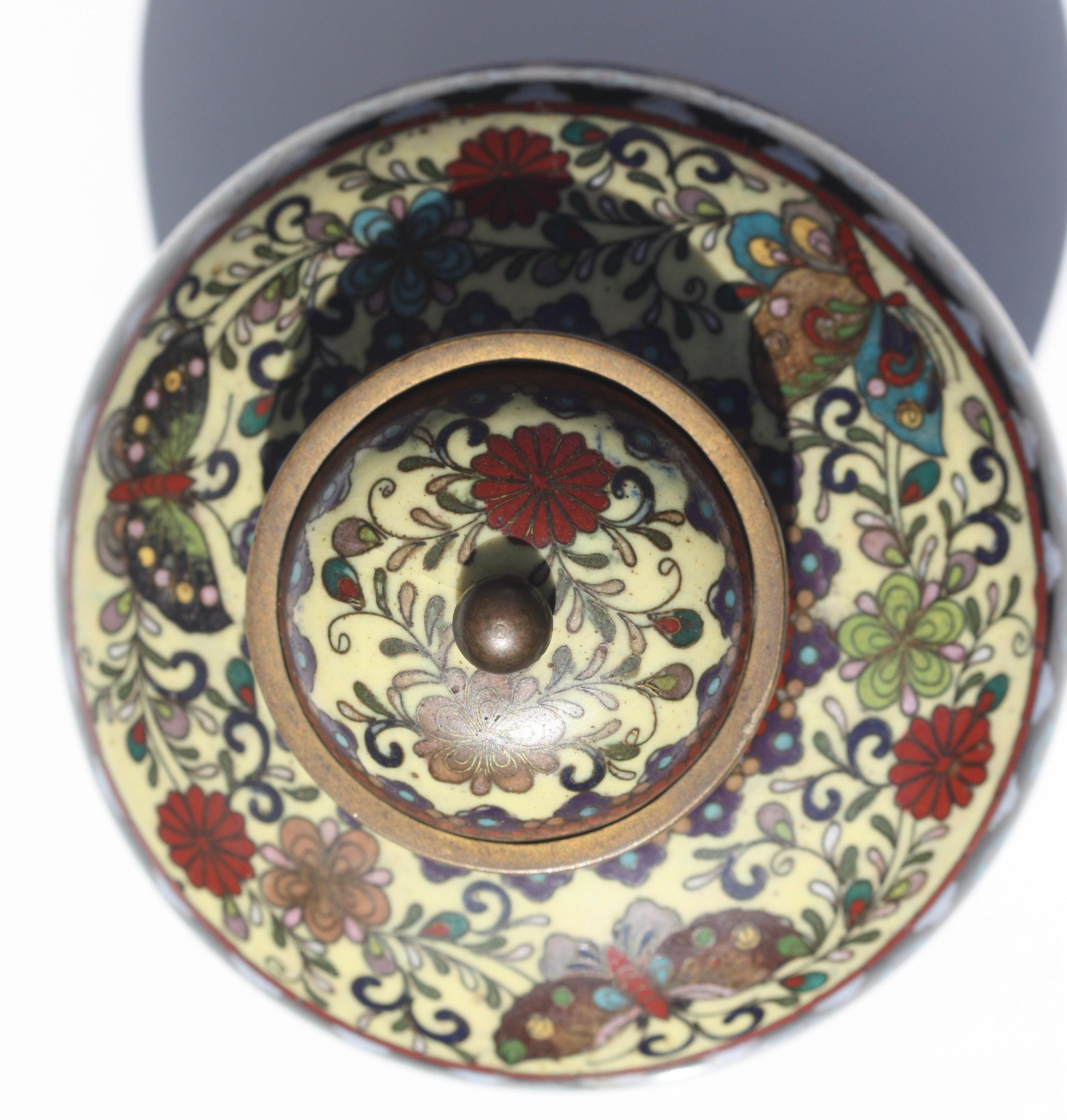 Japanese Cloisonne Vase and Cover, Meiji Period For Sale 2