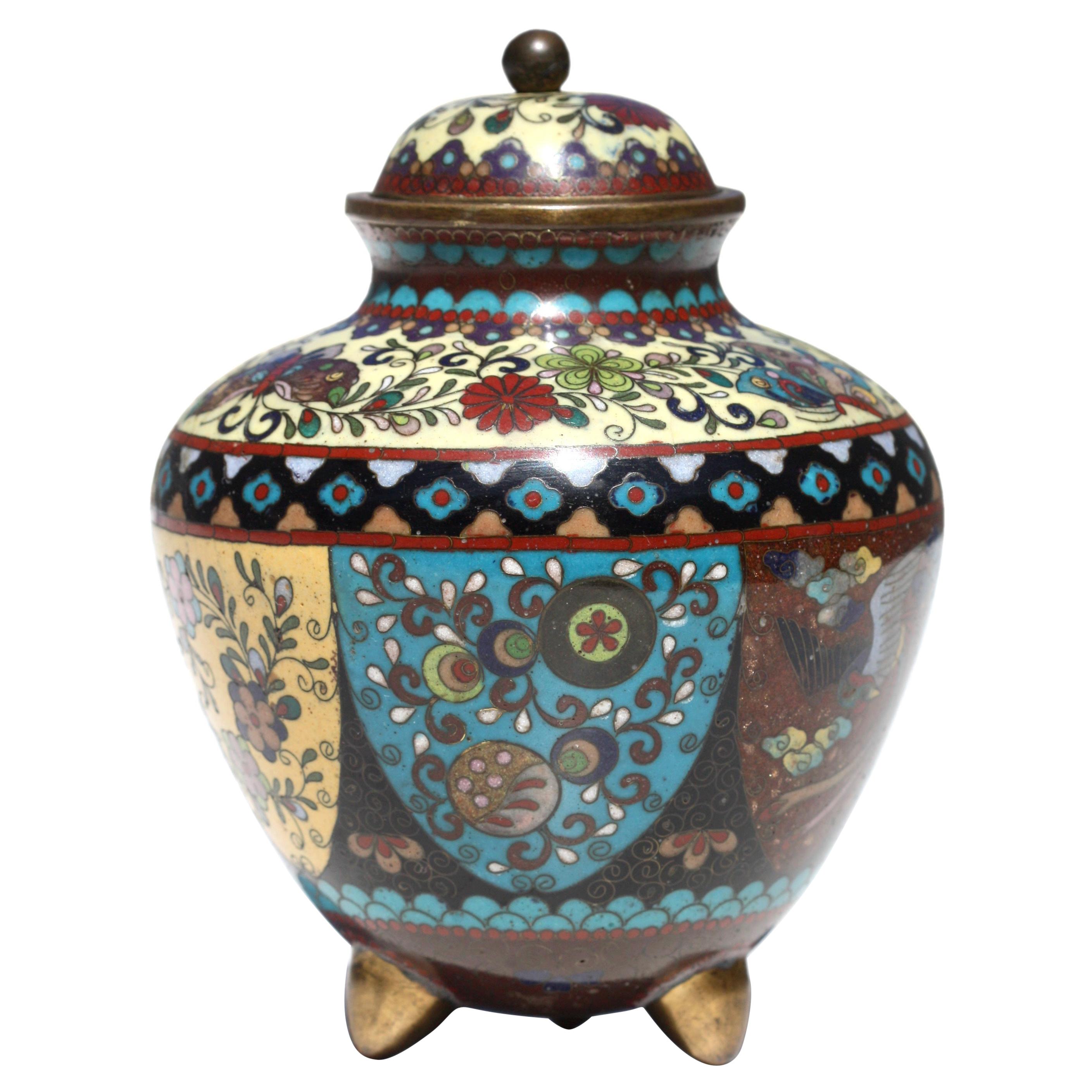 Japanese Cloisonne Vase and Cover, Meiji Period For Sale