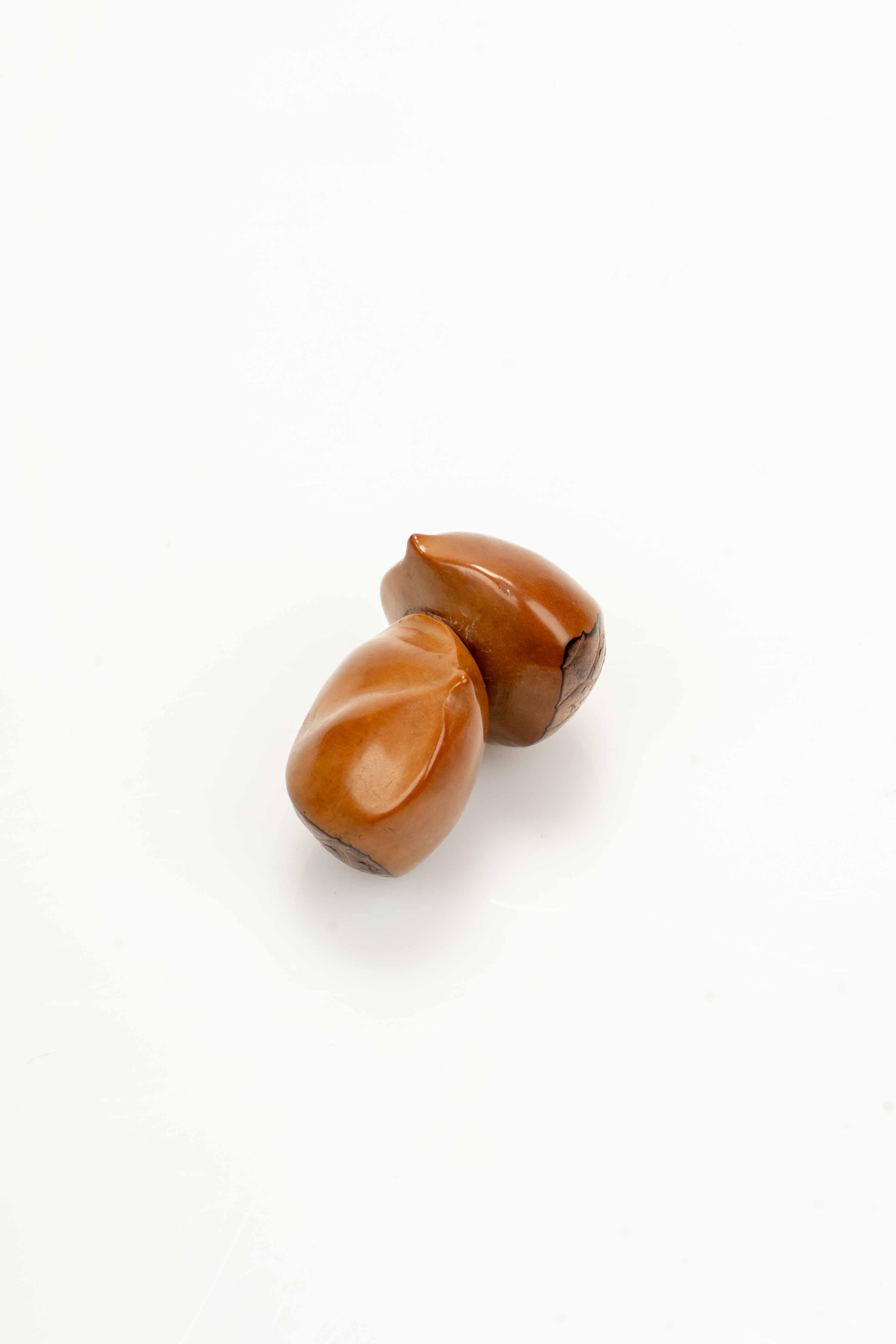 Sculpté à la main A Japanese Corozo Nut Netsuke Depicting Two Chestnuts, Signed Ikko en vente
