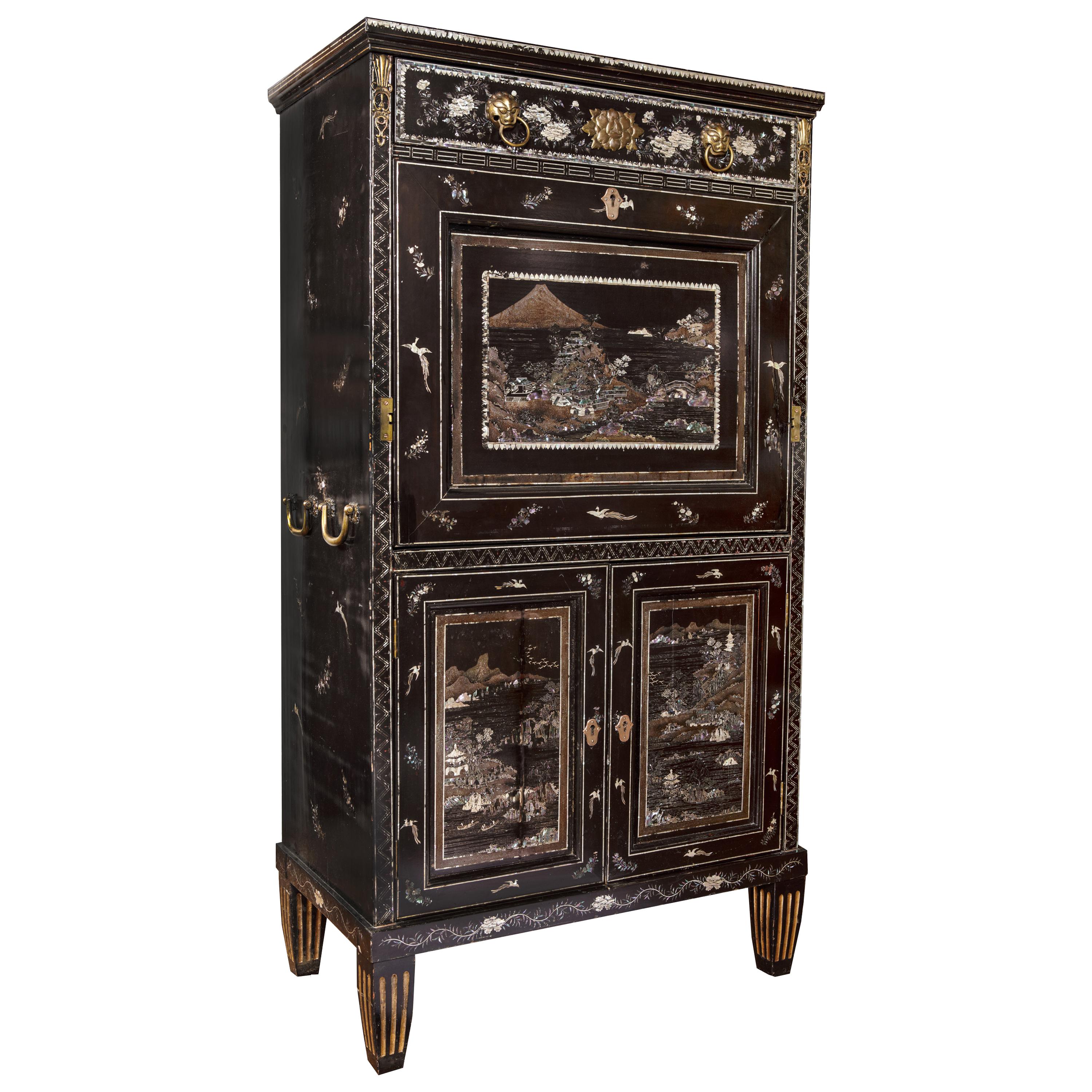 Japanese Export Lacquer Mother-of-Pearl Secretaire for the American Market
