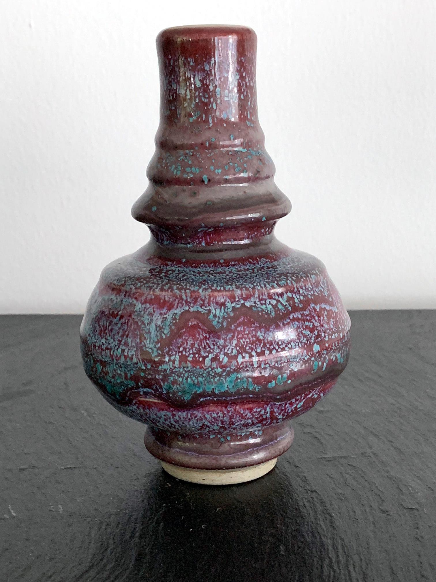 Japonisme Asian Flambe Studio Pottery Vase For Sale