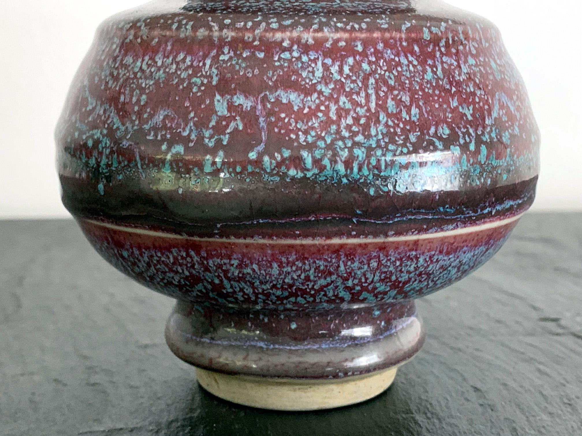 Ceramic Asian Flambe Studio Pottery Vase For Sale