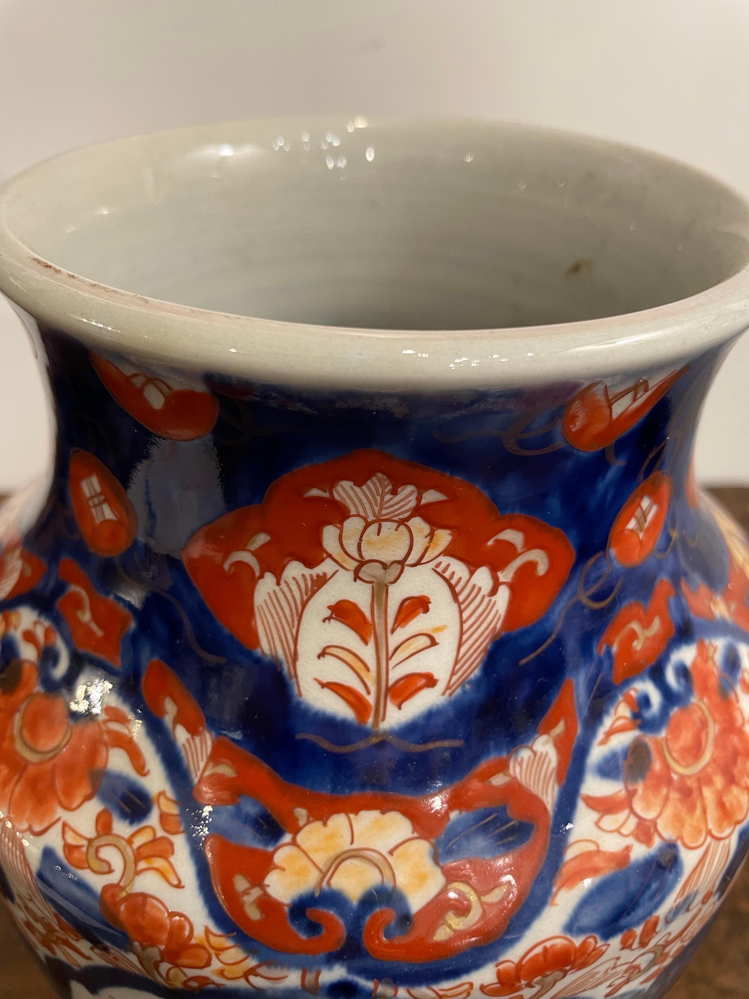 Hand-Crafted A Japanese Floral Imari Vase, 19th Century For Sale