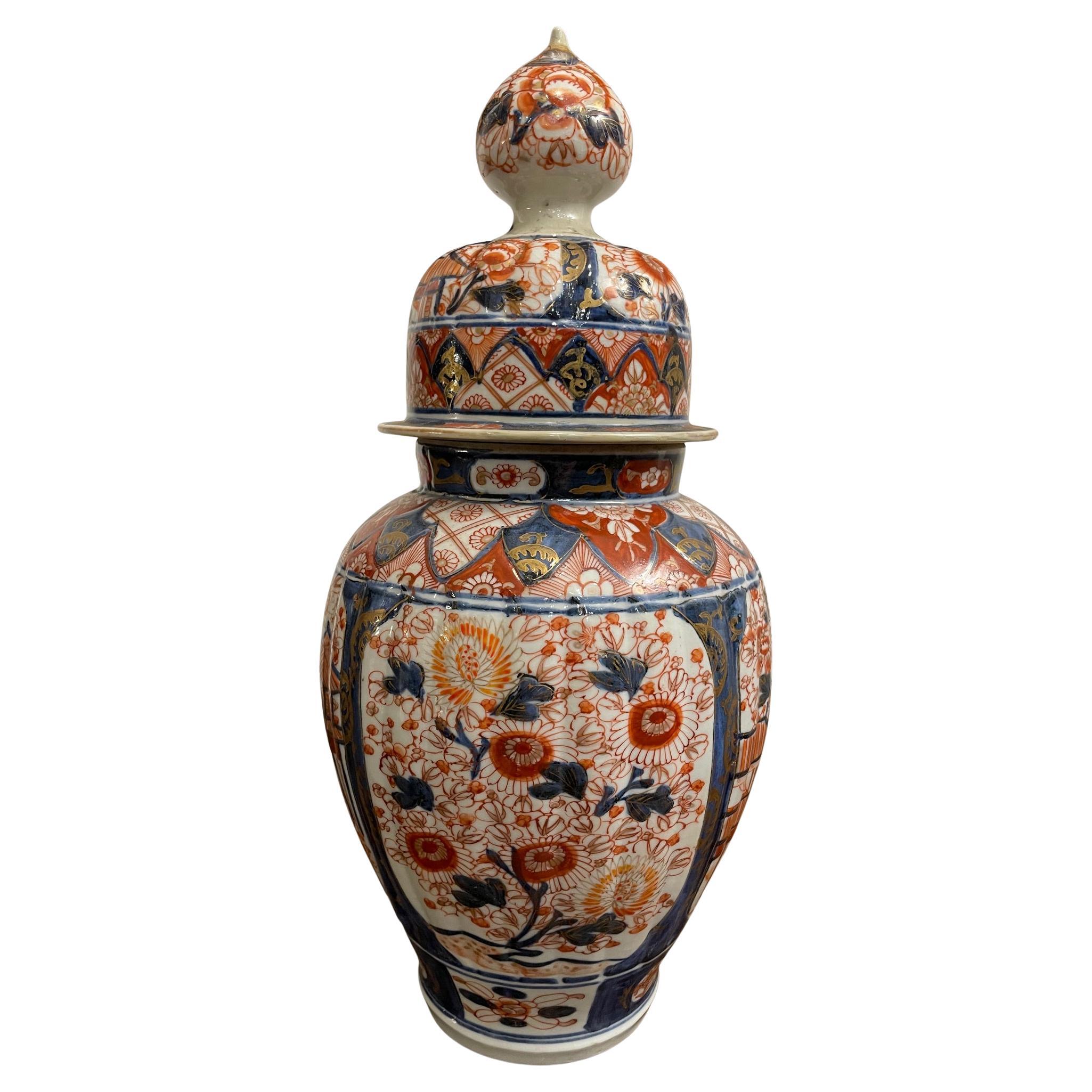 A Japanese Fluted and Covered Imari Baluster Vase, 19th Century For Sale