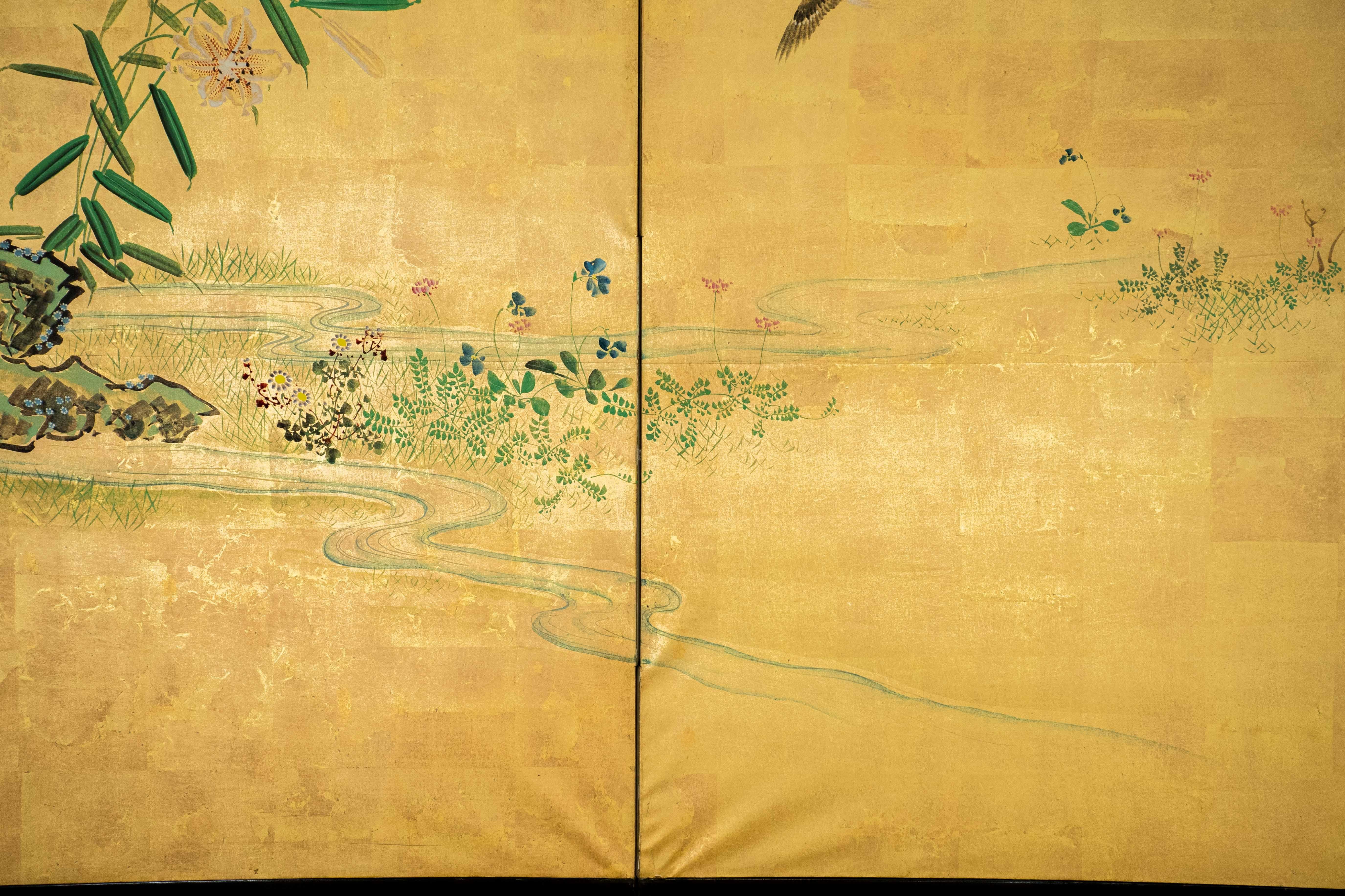Biombo japonés decorado con una escena naturalista en Bueno estado para la venta en Milano, IT