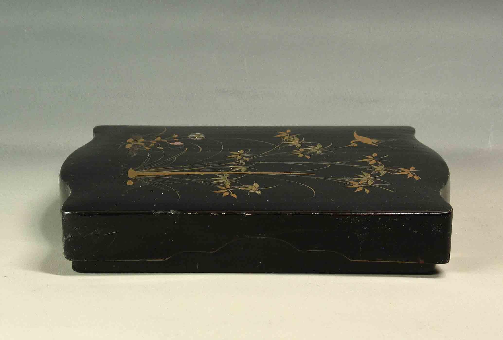 Japanese Gold and Black Lacquer Service Tray and Lacquer Document Box 1