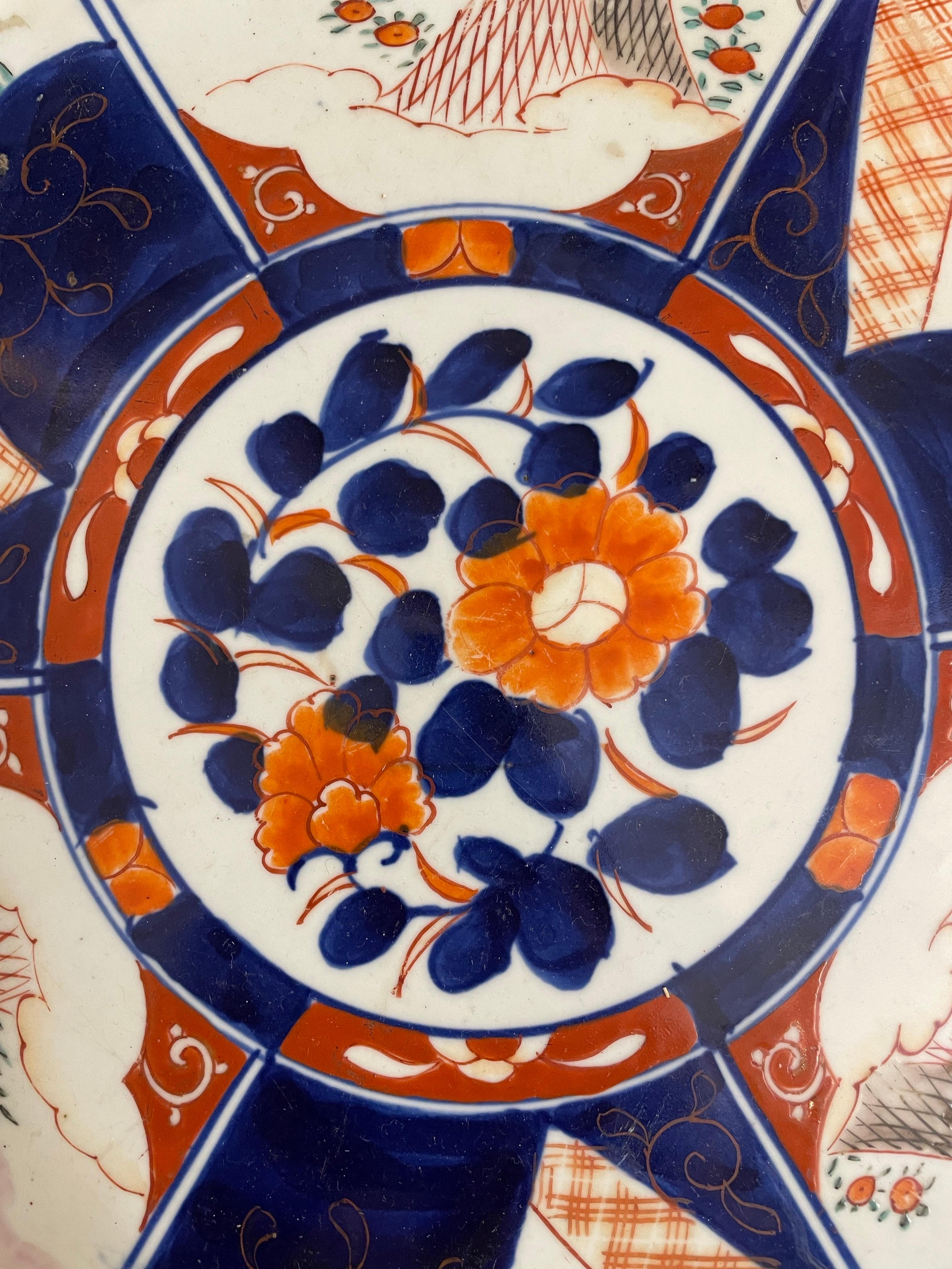 A Japanese Imari Platter, Late 19th Century

Provenance: Private Melbourne Collection

Description:
With the conventional Imari palette, depicting six alternating floral and avian scenes on orange and blue ground respectively. Home decor, Interior