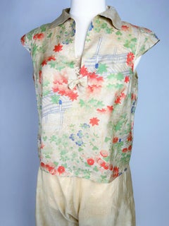 A Japanese inspiration printed silk evening pyjamas - France Circa 1930