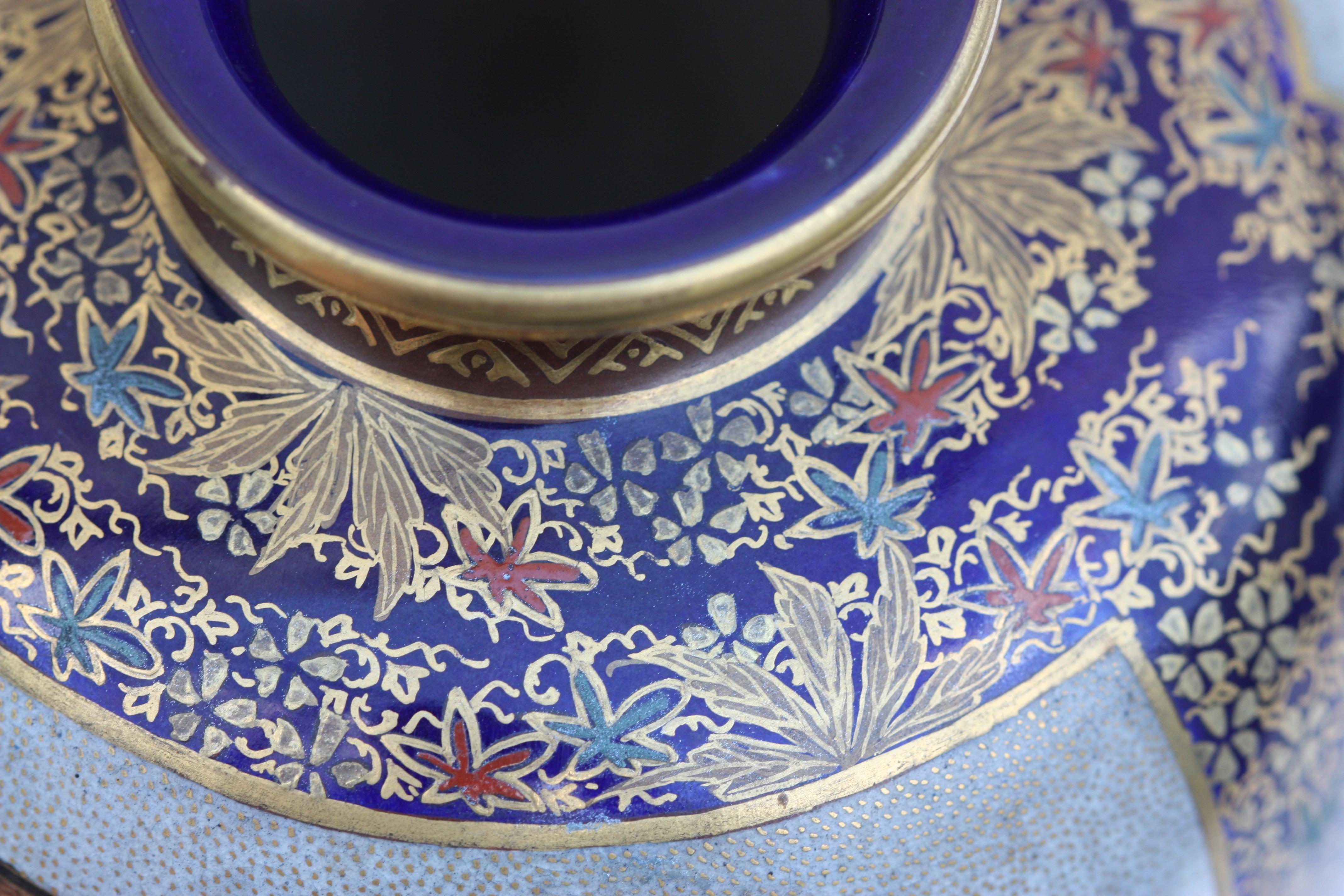 Early 20th Century Japanese Kinkozan Gilt and Enameled Blue-Ground Vase, Meiji Period For Sale