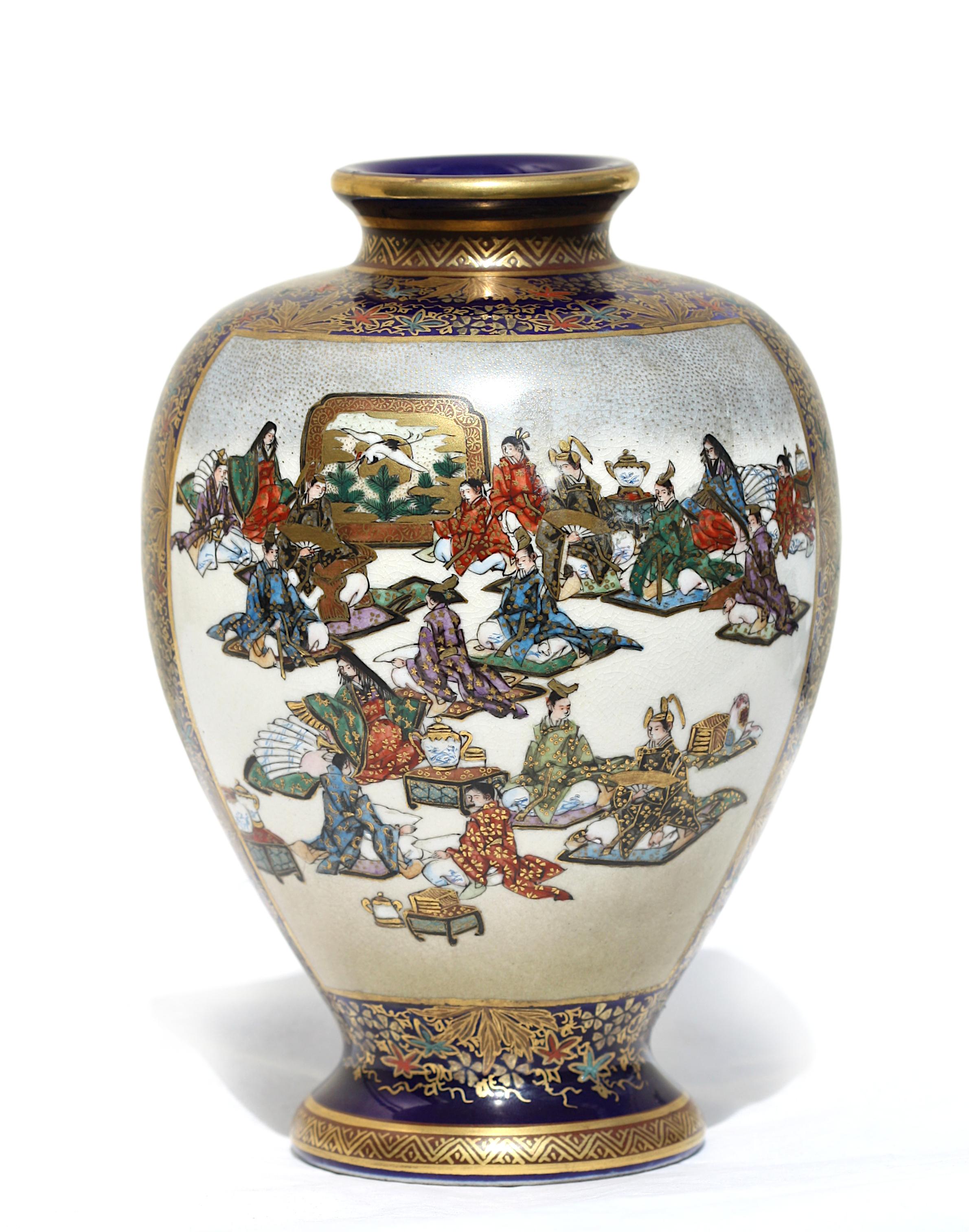 Japanese Kinkozan Gilt and Enameled Blue-Ground Vase, Meiji Period For Sale 1