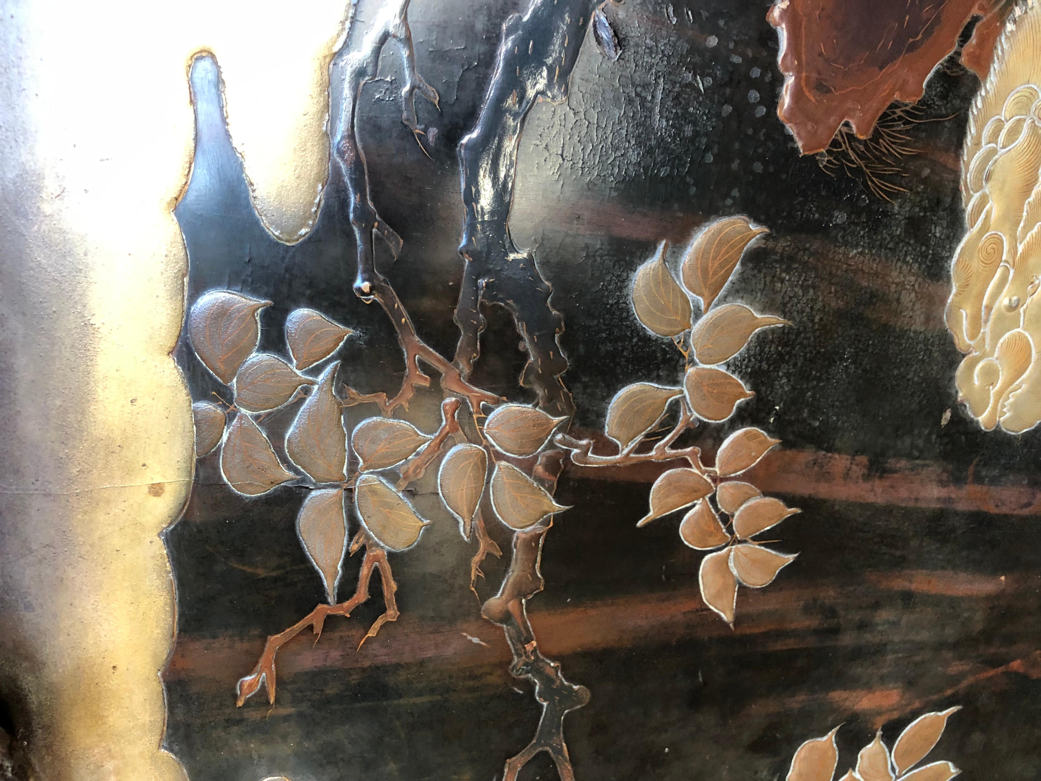 Japanischer Raumteiler aus Lack, Knochen und „Root“-Holz aus der Meiji-Periode im Angebot 4