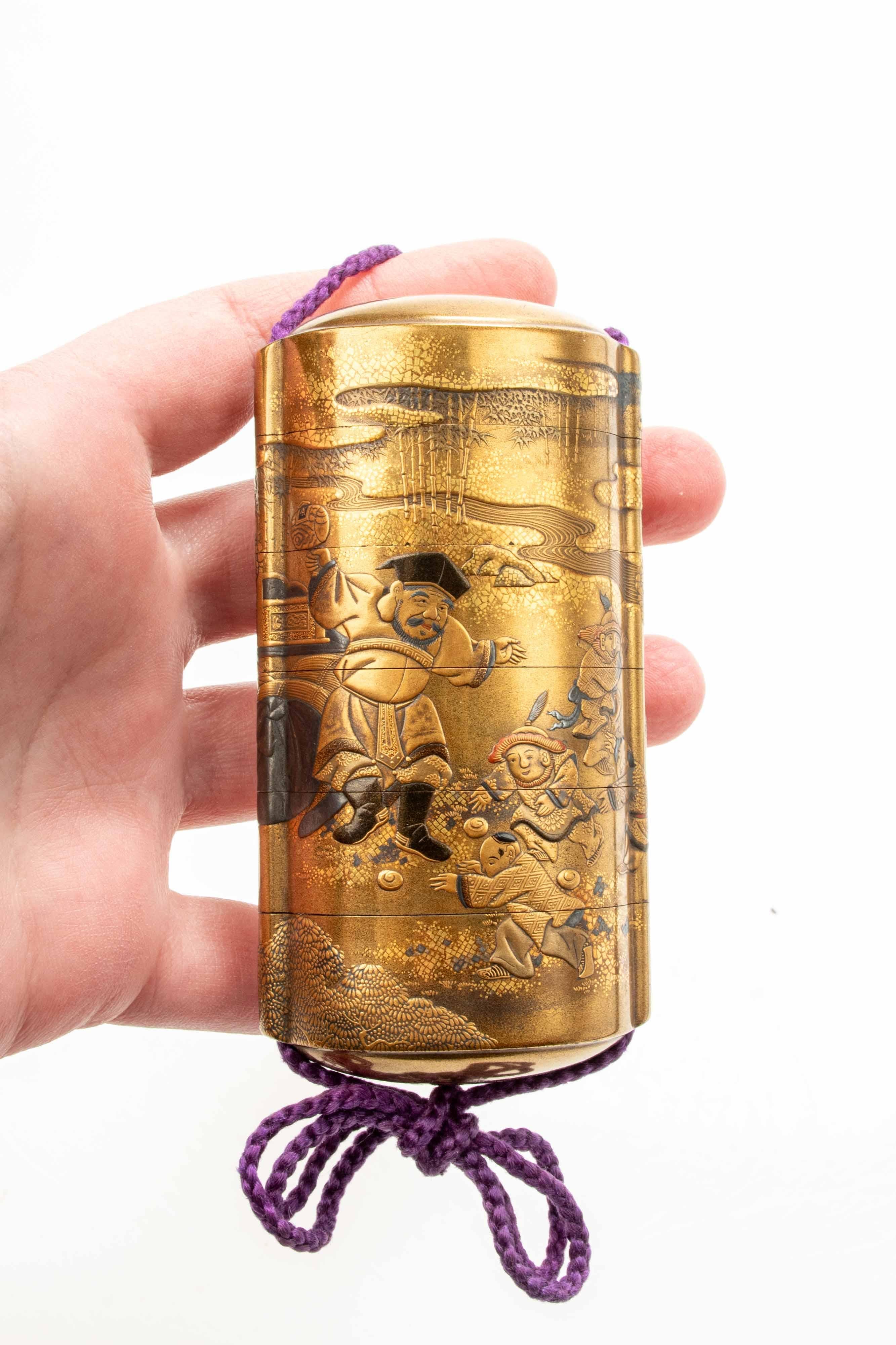 Japonisme A Japanese Lacquer Inro Depicting A Daikokuten With His Hammer  For Sale