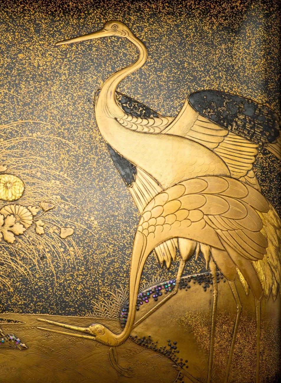 18th Century A Japanese lacquer suzuribako with Manchurian cranes