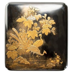 A Japanese lacquer suzuribako 硯箱 with peacocks