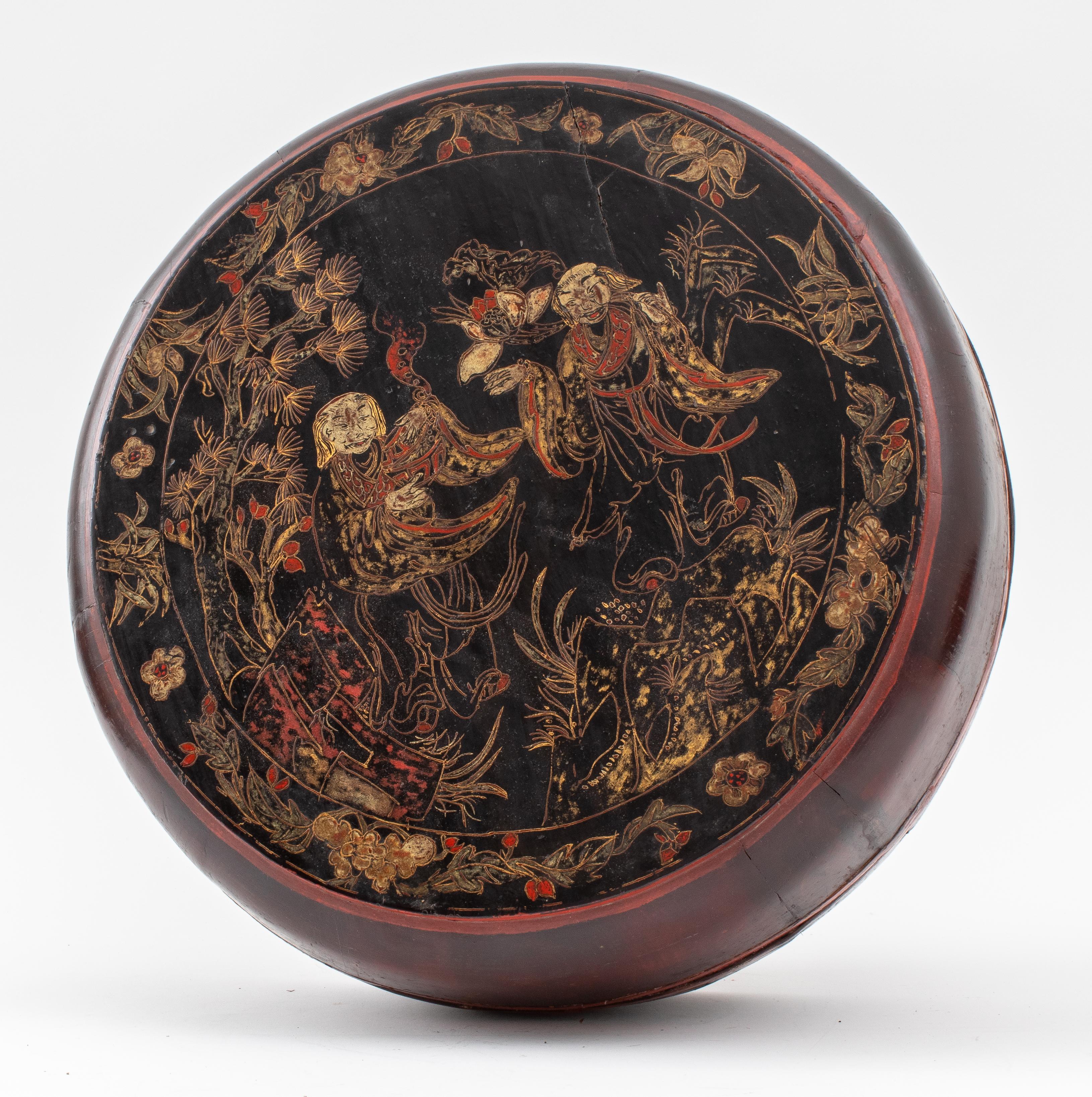 Japanese Lacquered Drum-Shaped Box For Sale 3